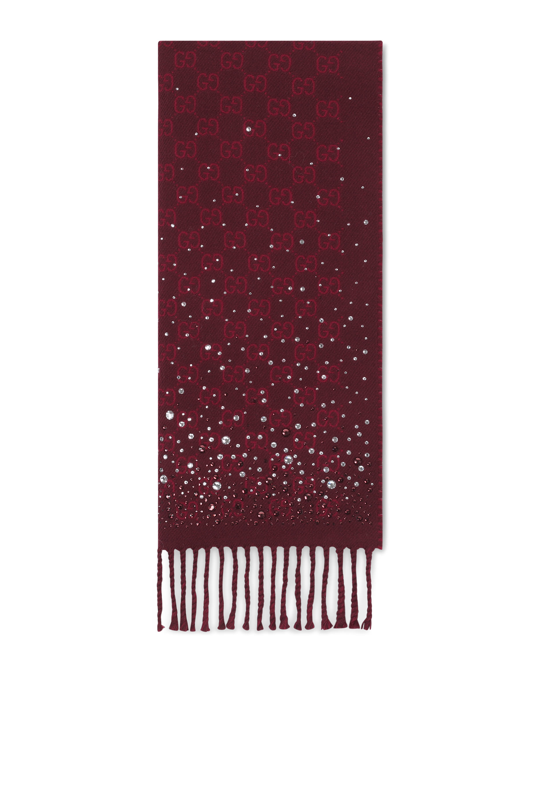 وشاح صوف بنقشة حرفي شعار الماركة مرصع بالكريستال