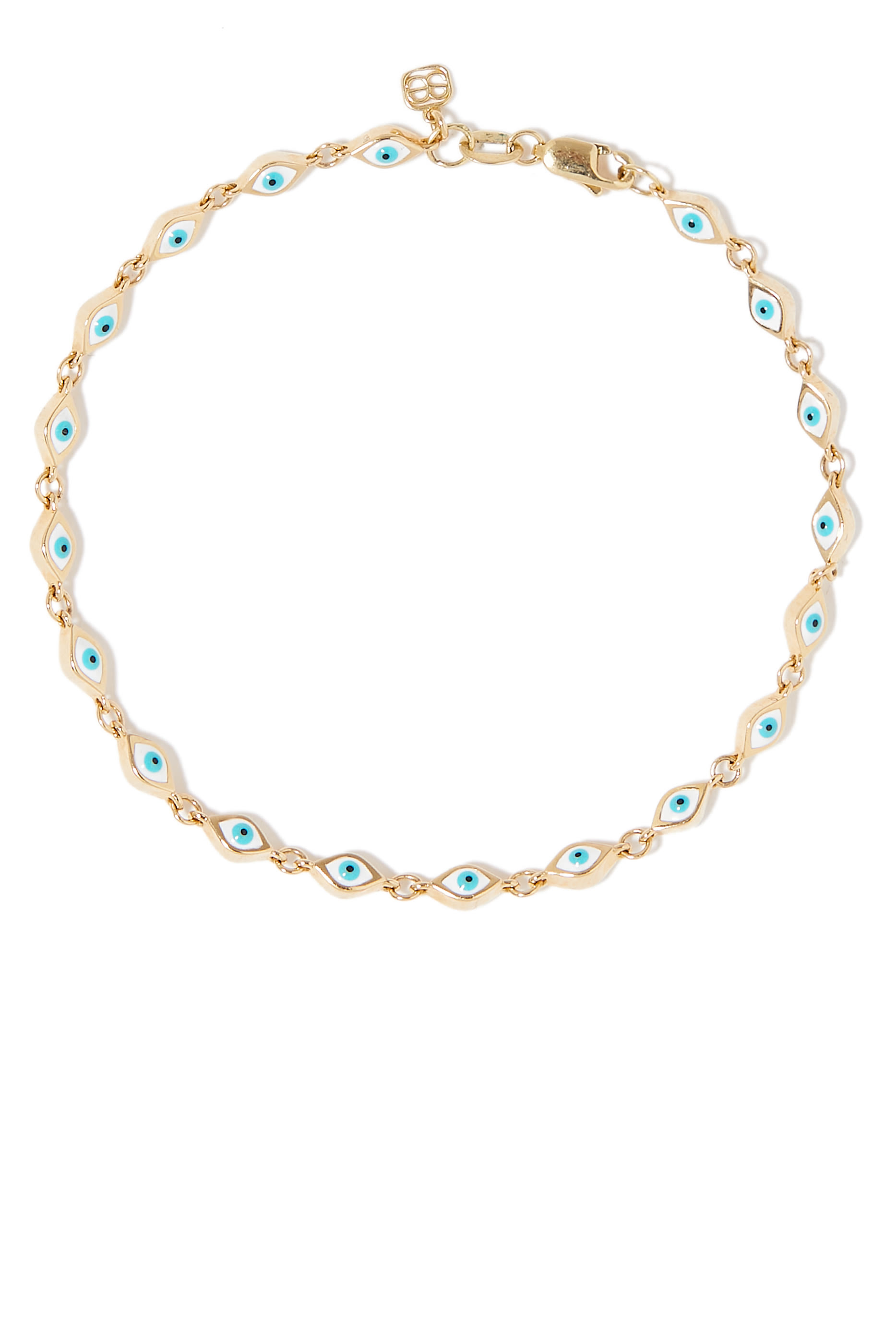 سوار بحلي صغيرة بتصميم عين حسود متعددة مطلية بمينا ذهب أصفر عيار 14