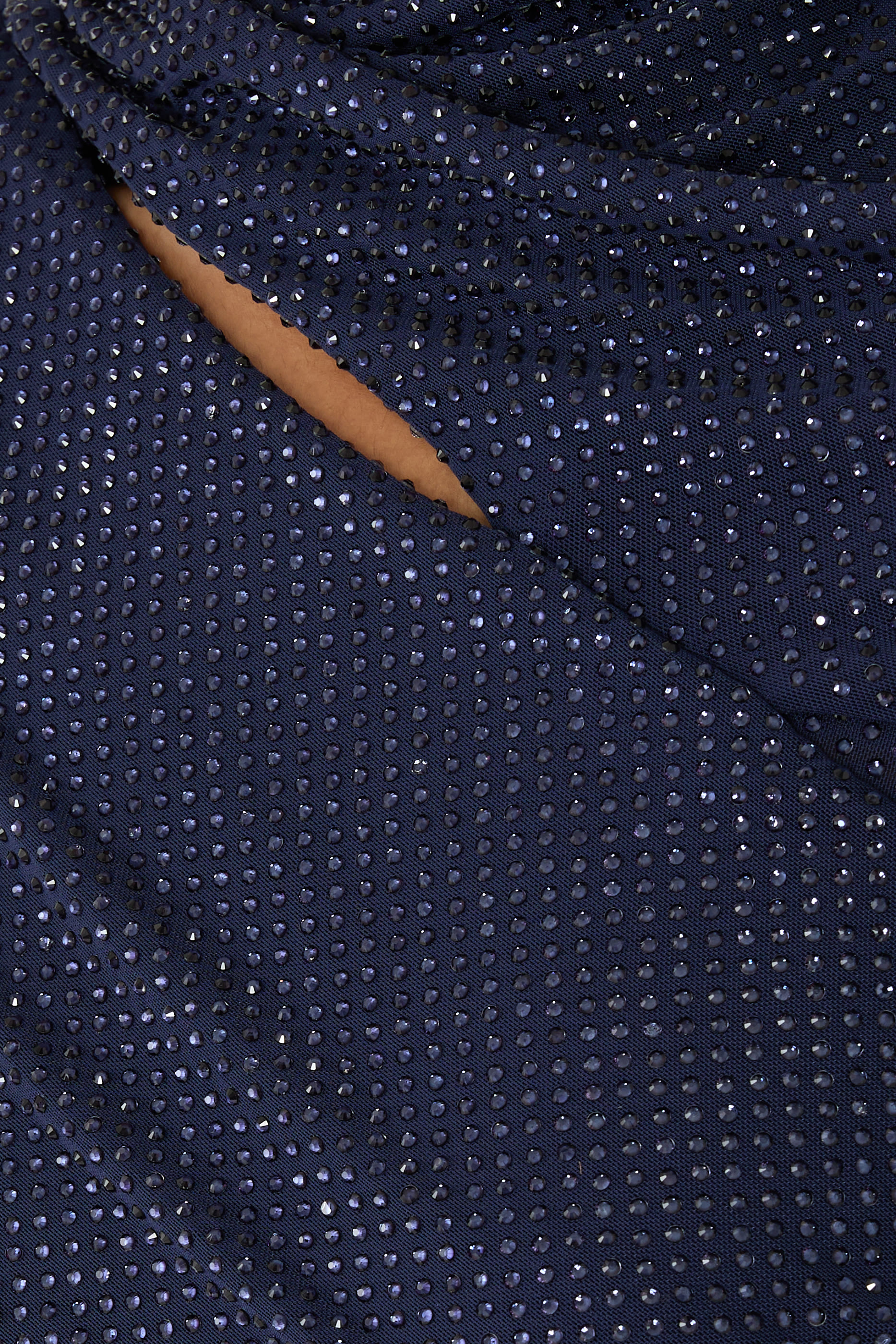 فستان متوسط الطول بفتحات مرصع بأحجار الراين قماش شبكي