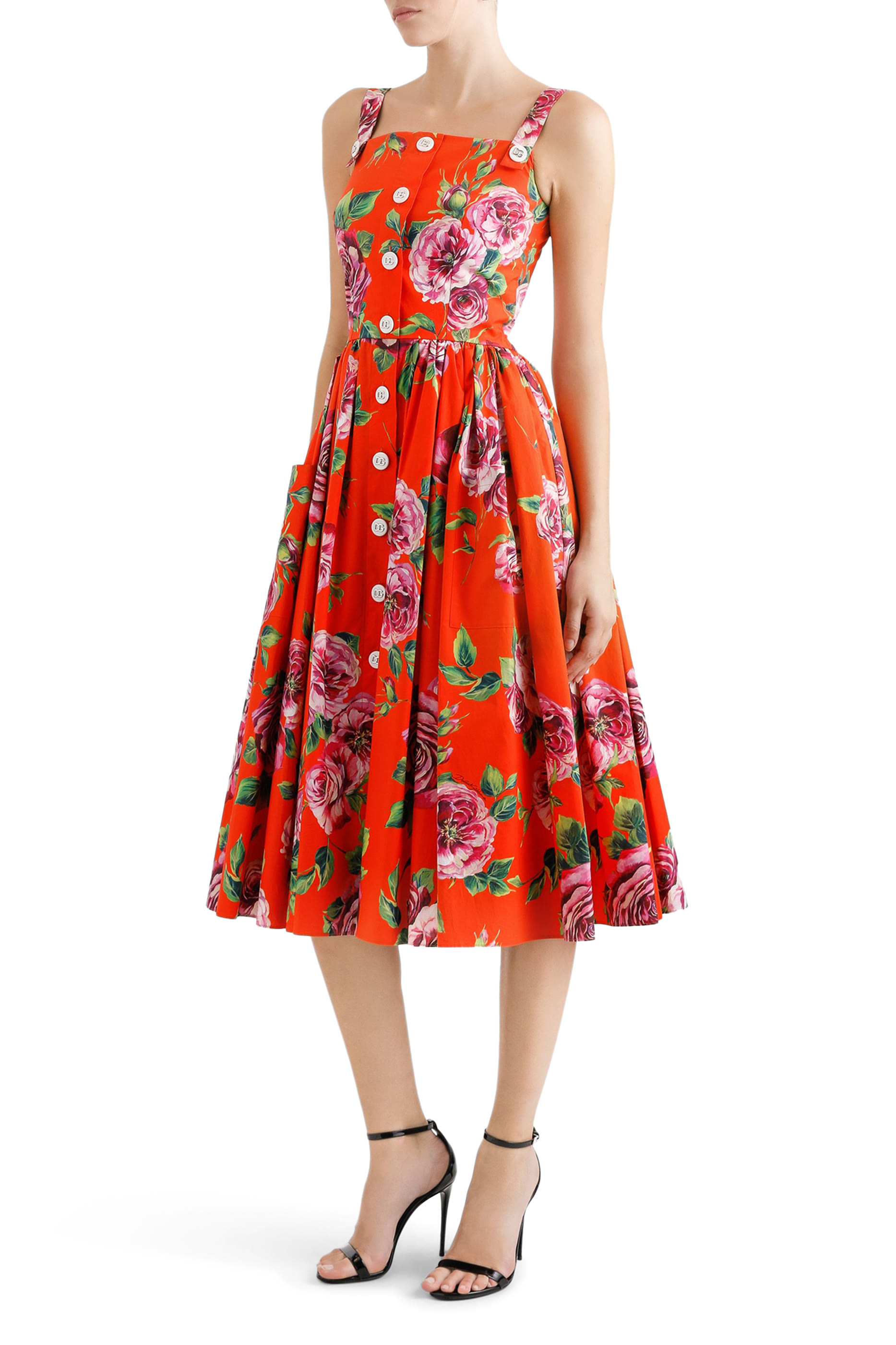 فستان صيفي بنقشة ورد قطن