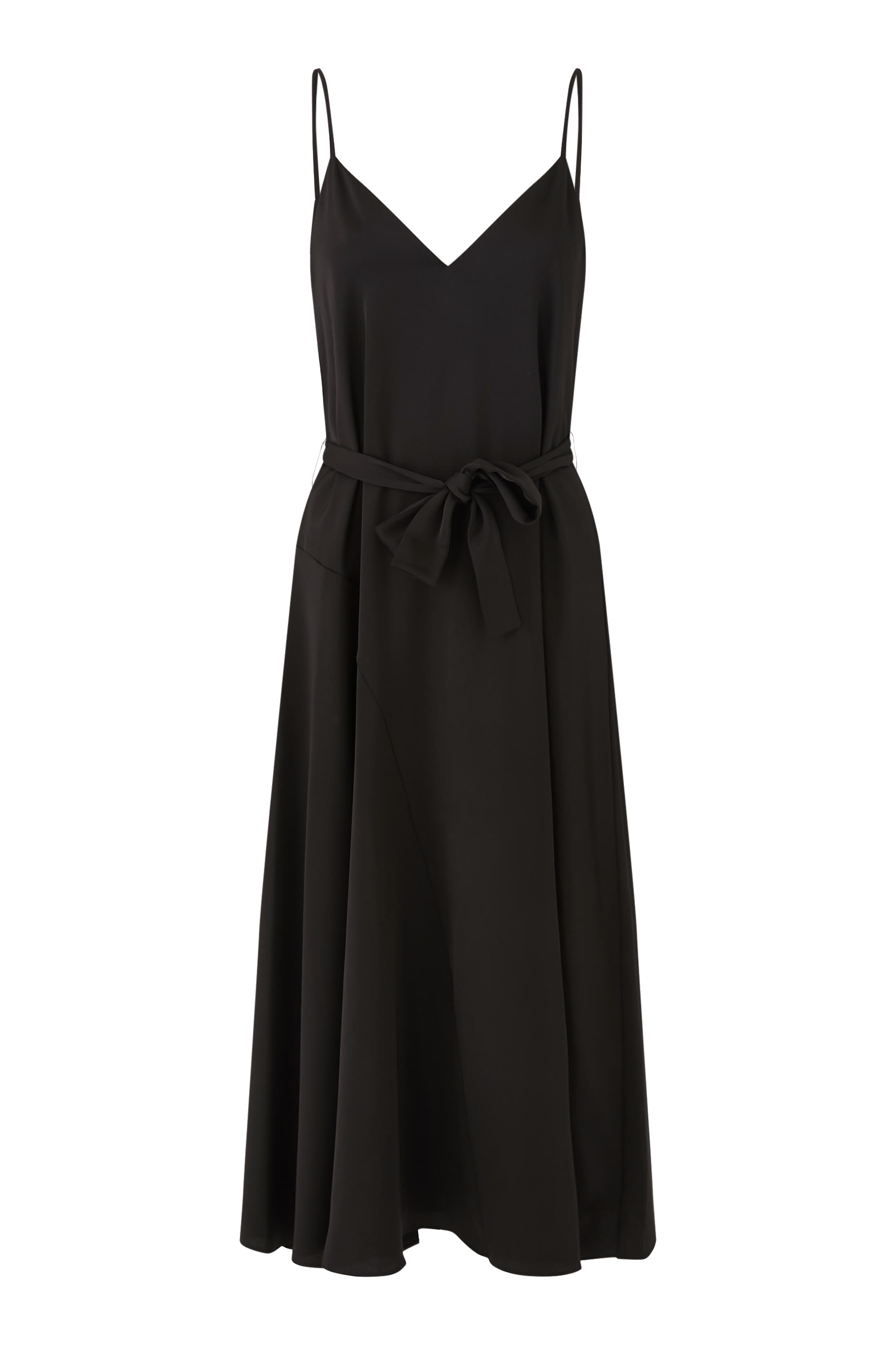 فستان بحزام وقصة متوسطة الطول واسعة نحو الأسفل