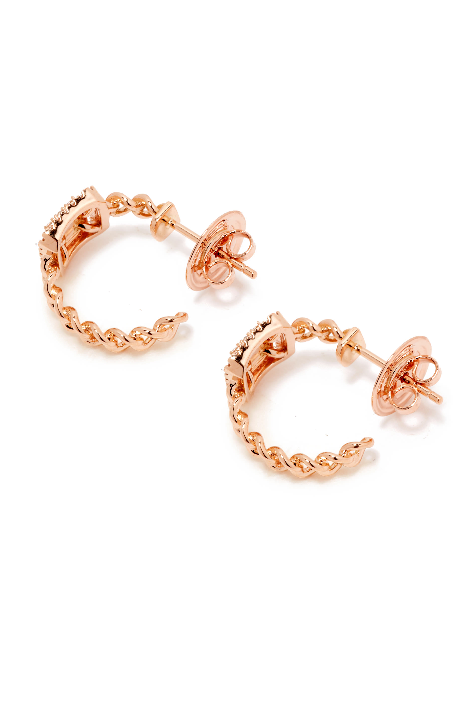 أقراط قوة بحلية مربعة مصعة بالماس، ذهب وردي عيار 18 قيراط