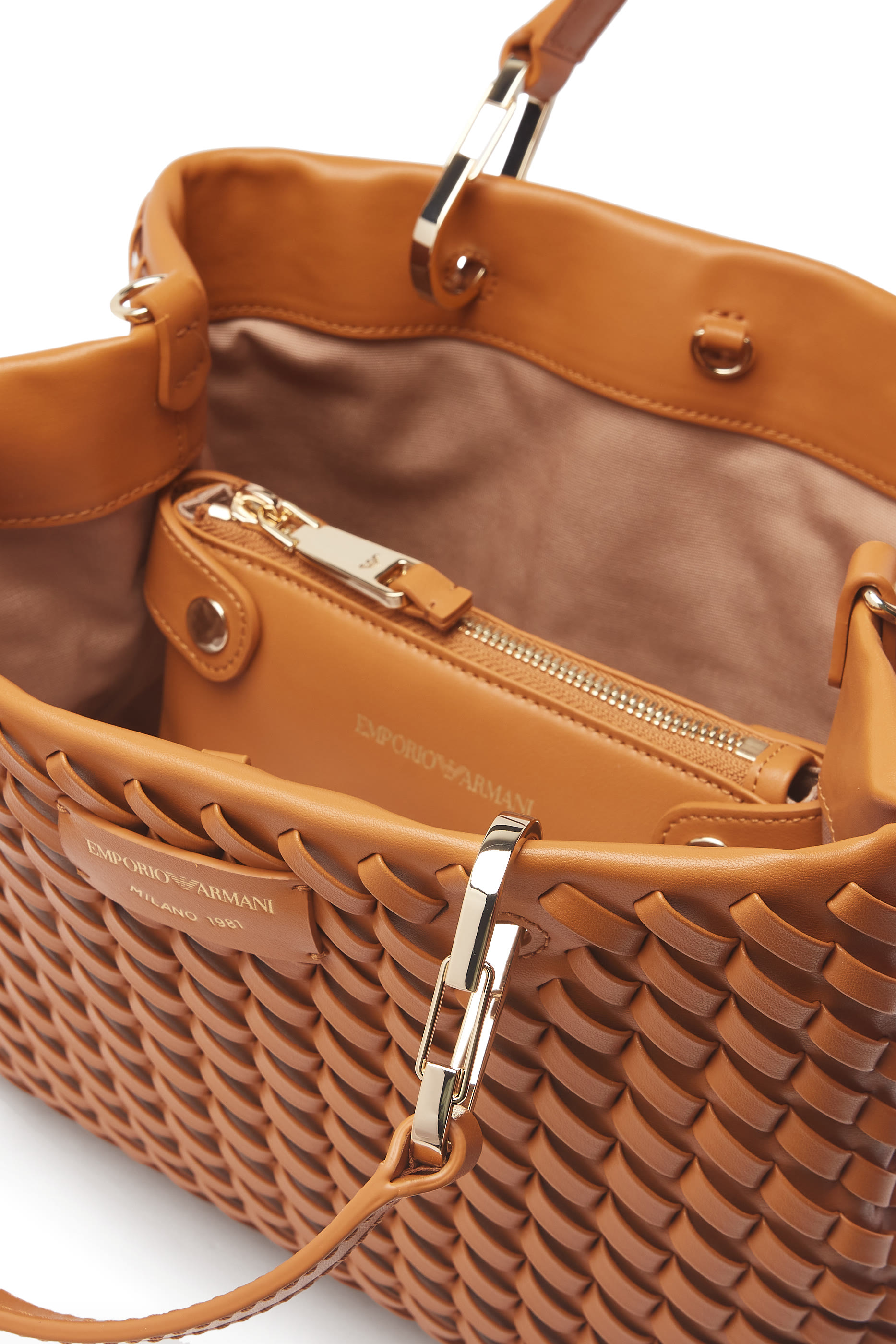 حقيبة يد بشعار الماركة جلد بتصميم متشابك