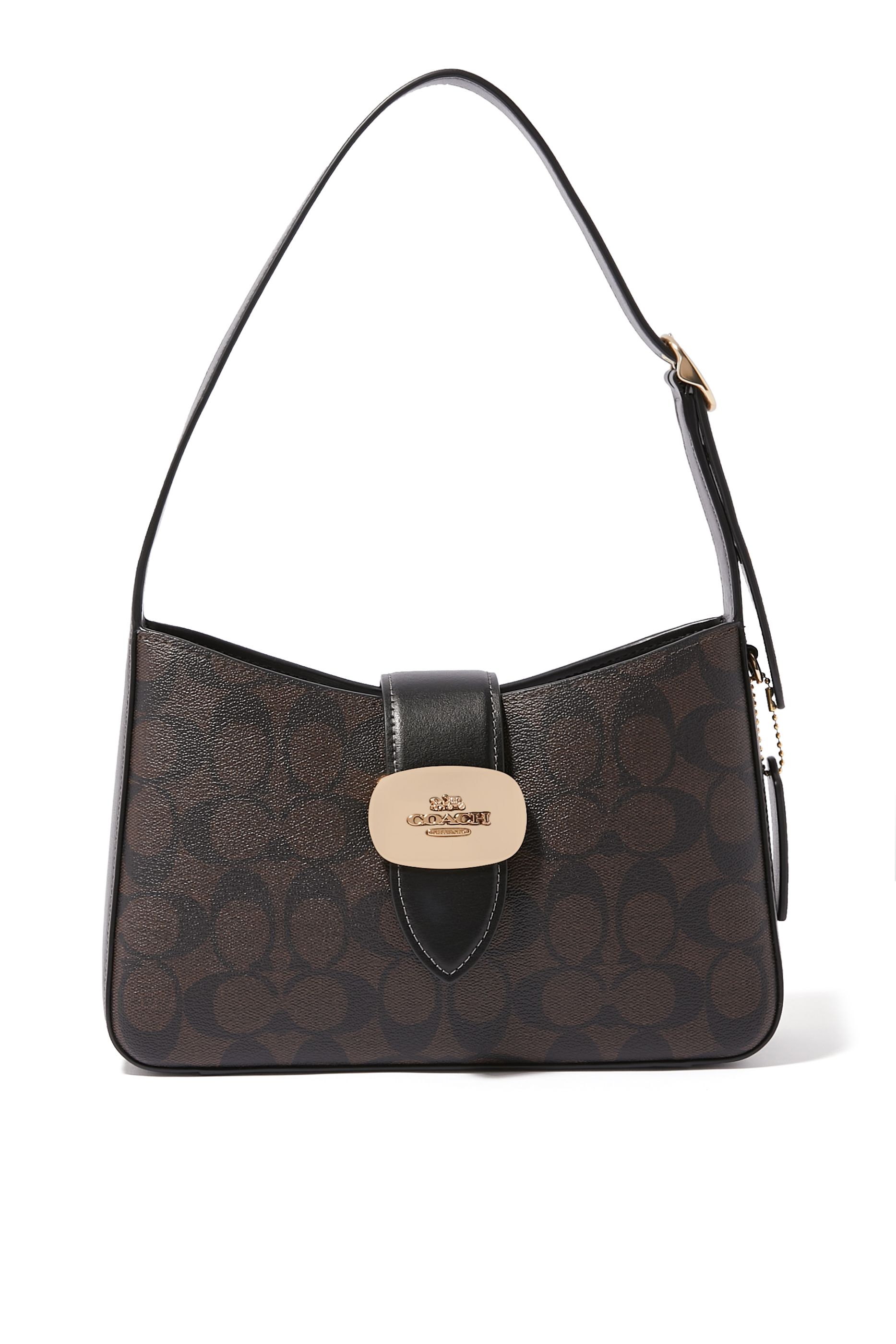 حقيبة كتف إليزا قماش قنب مزين بنقشة شعار الماركة