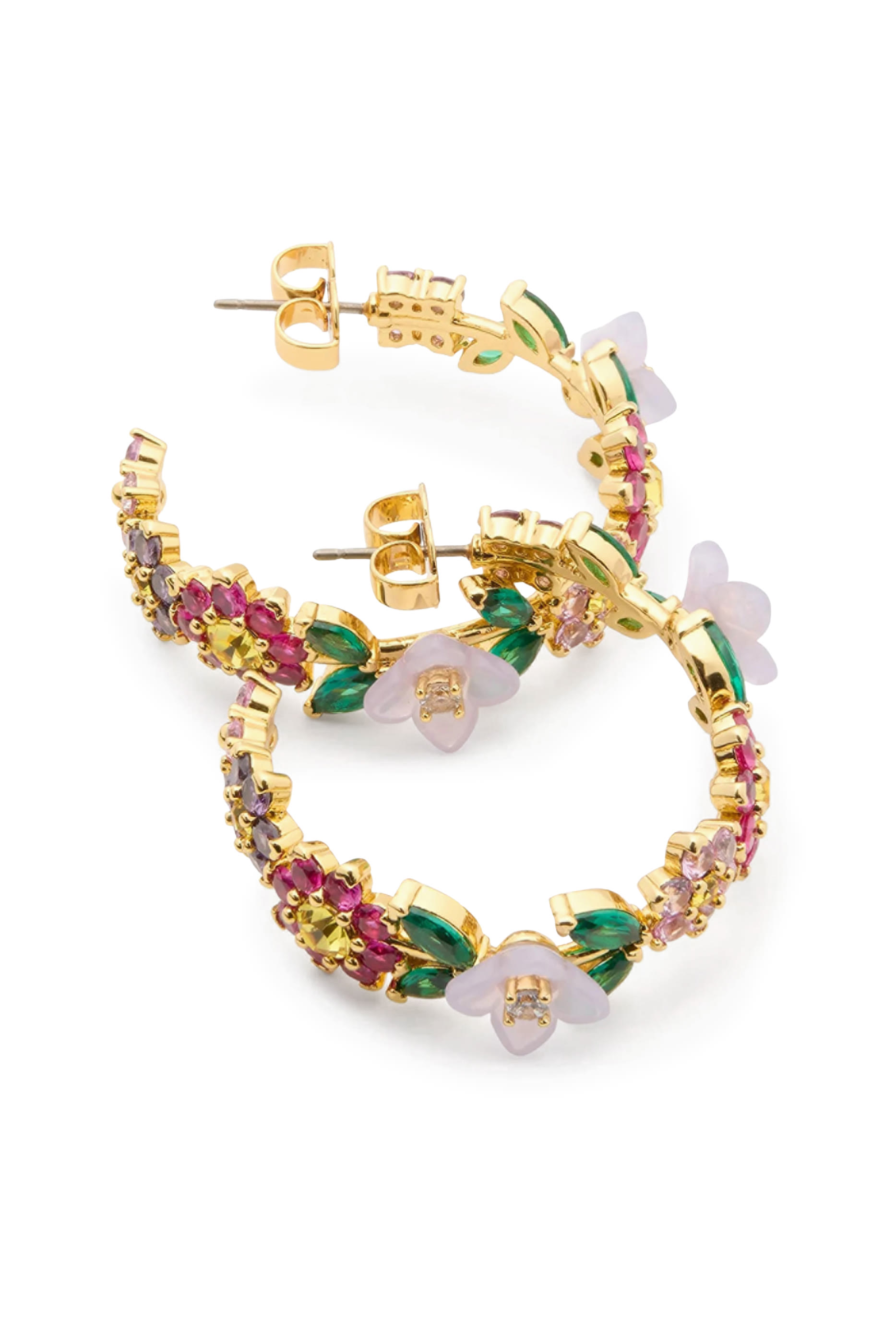 أقراط دائرية براستينغ بلومز  بدعامات من التيتانيوم، مرصعة بزركونيا مكعبة، أحجار زجاجية تشيكية، وراتينج، نحاس