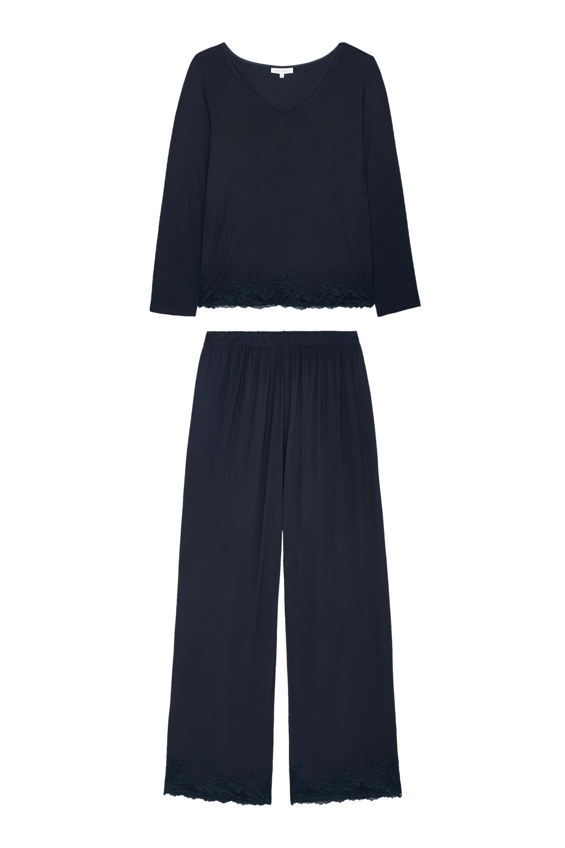 طقم بيجامة جيرسيه بأكمام طويلة وأجزاء دانتيل