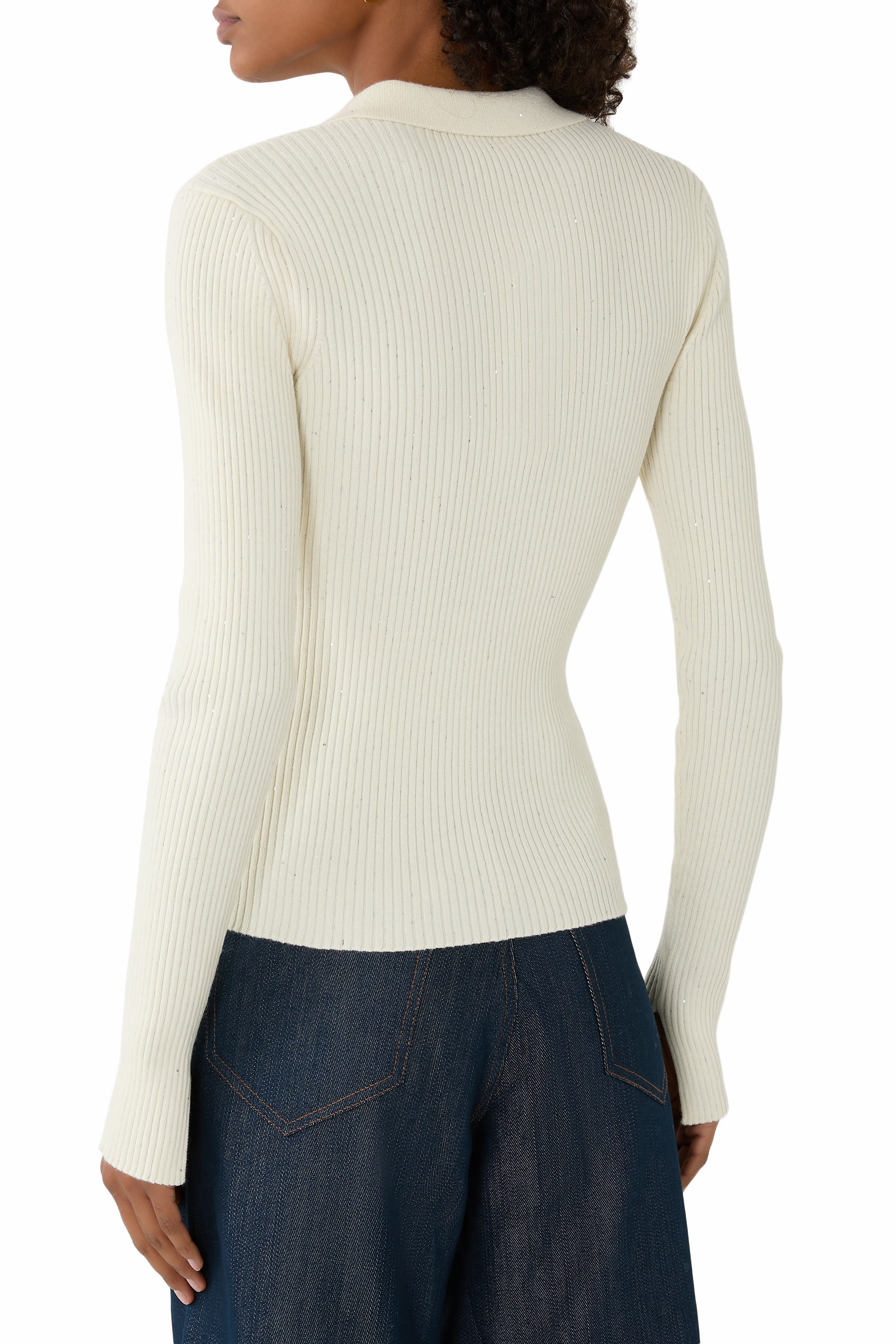 قميص بولو منسوج ومزين بترتر رفيع