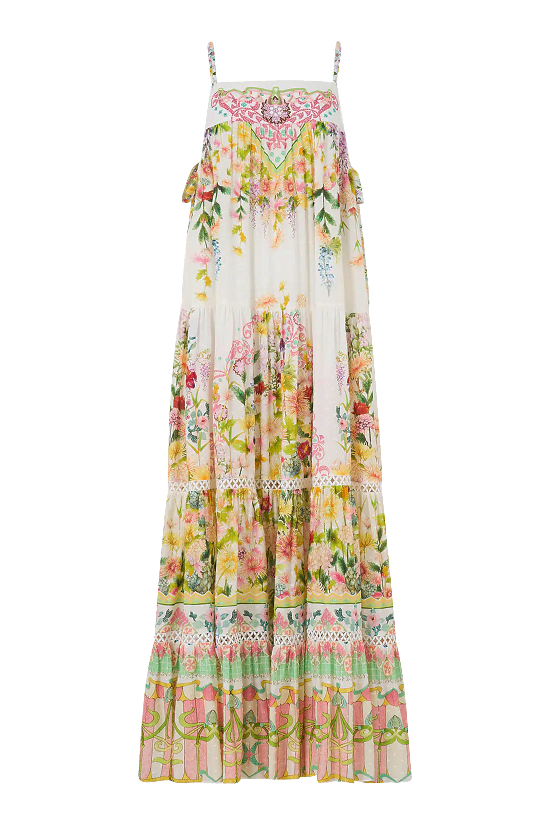 فستان طويل بطيات مزين بفيونكة