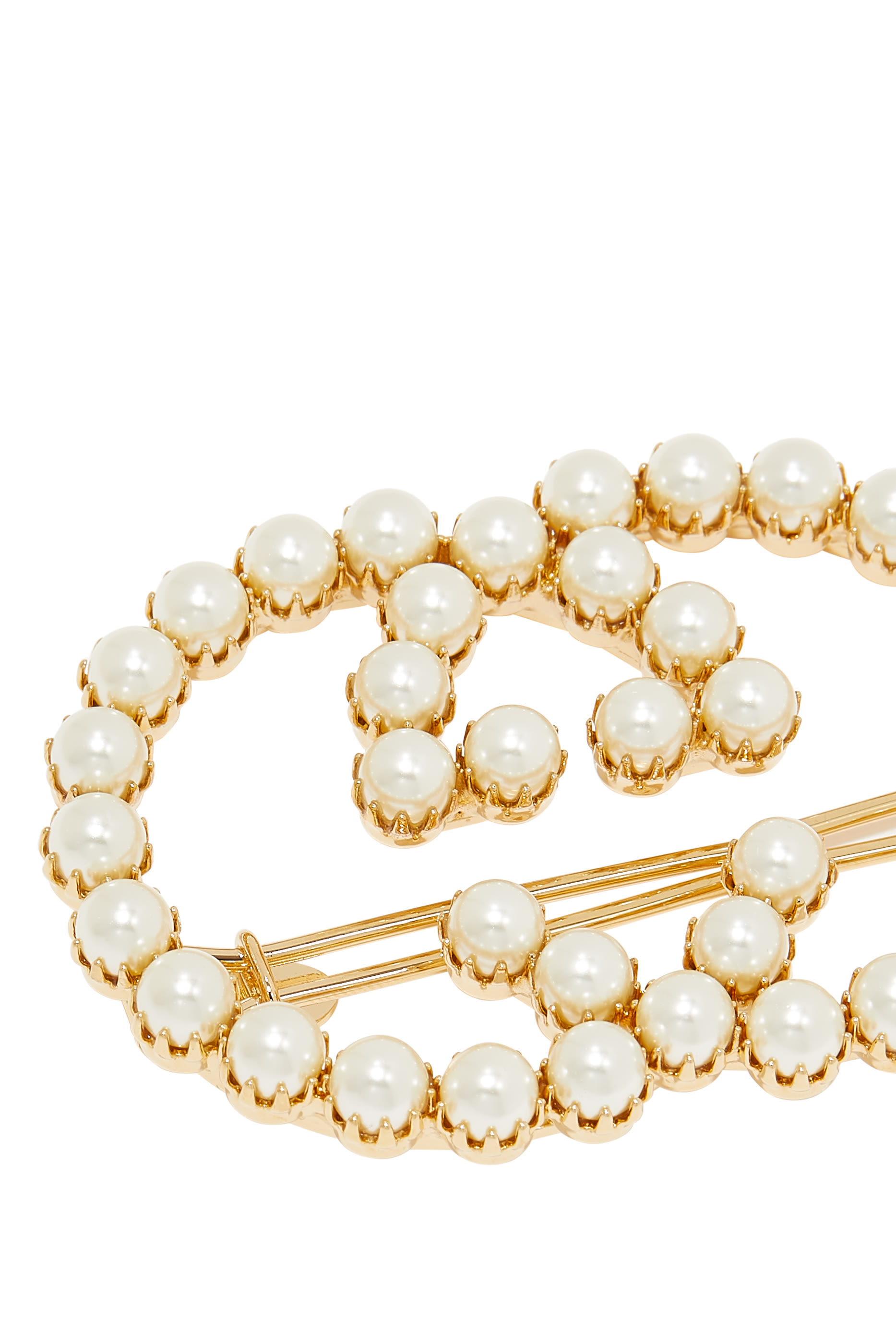 مشبك شعر بحرفي G متداخلين مرصع باللؤلؤ