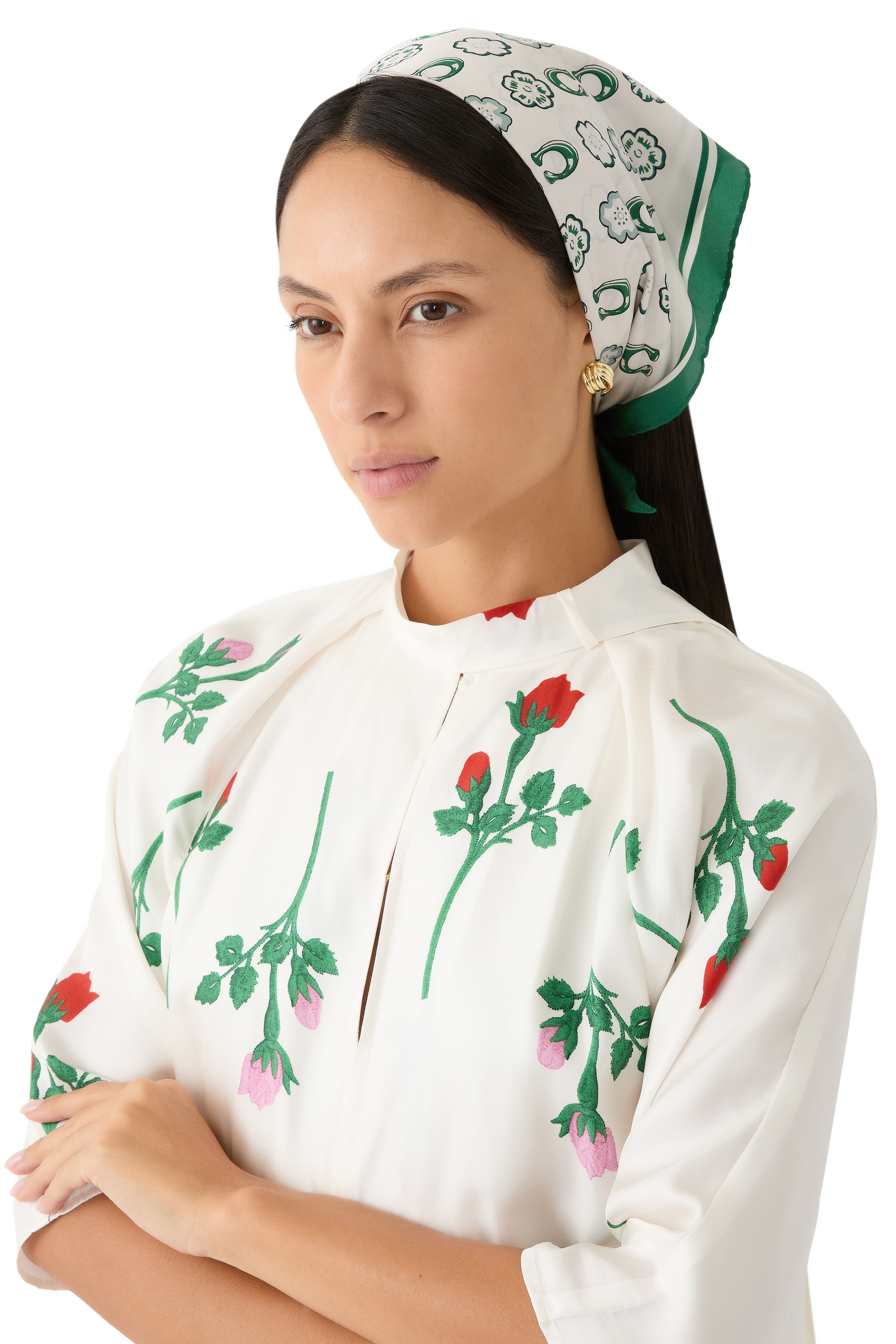 وشاح بتصميم ماسة ونقشة زهرة الشاي حرير