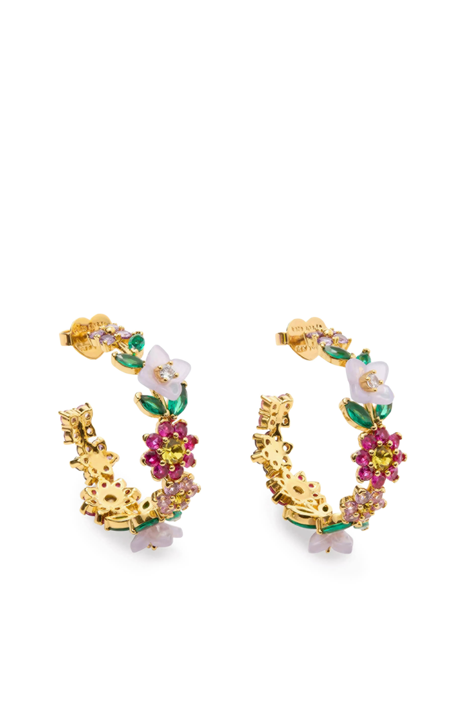 أقراط دائرية براستينغ بلومز  بدعامات من التيتانيوم، مرصعة بزركونيا مكعبة، أحجار زجاجية تشيكية، وراتينج، نحاس