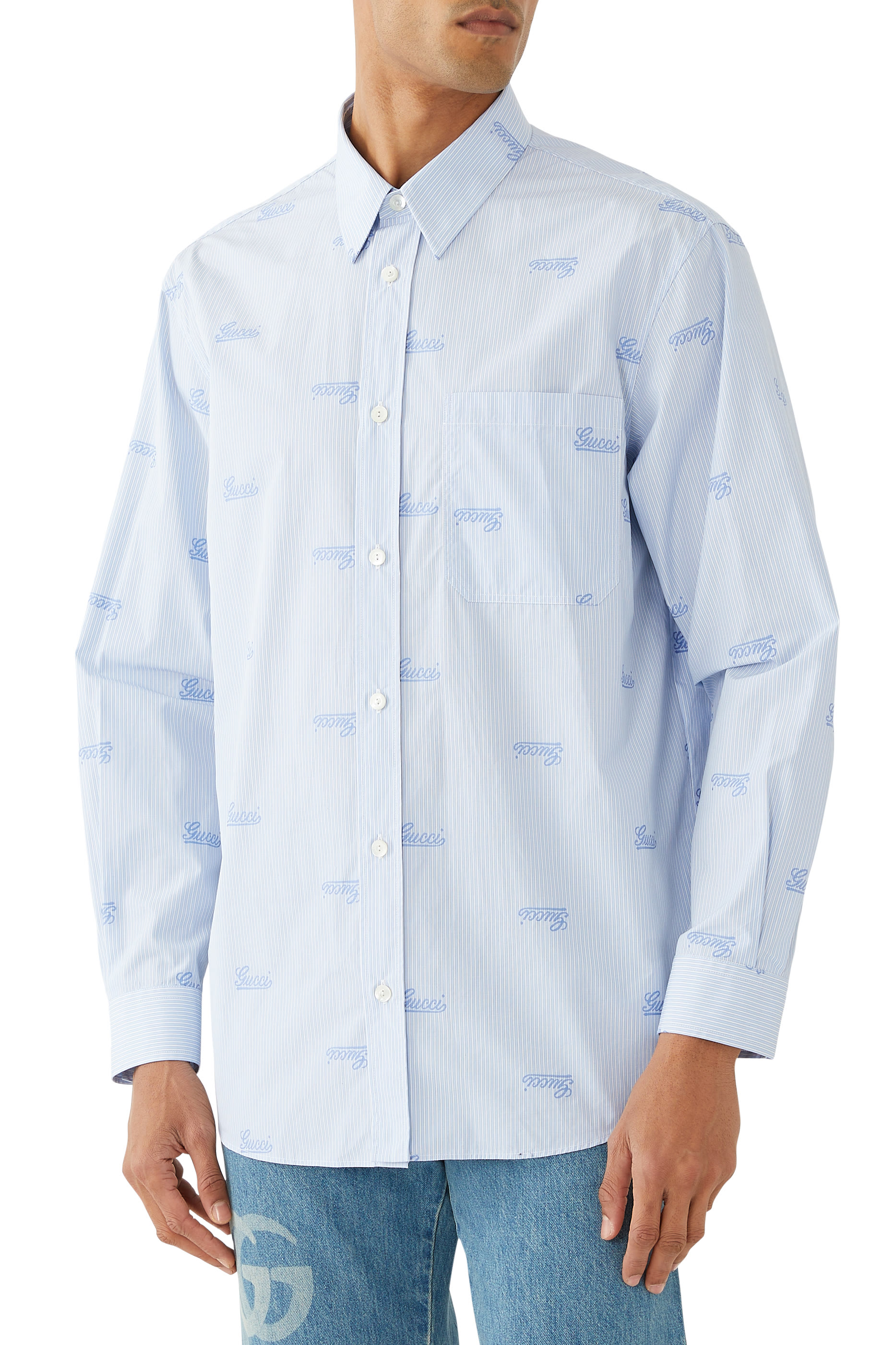 قميص قطن مخطط بتطريزات