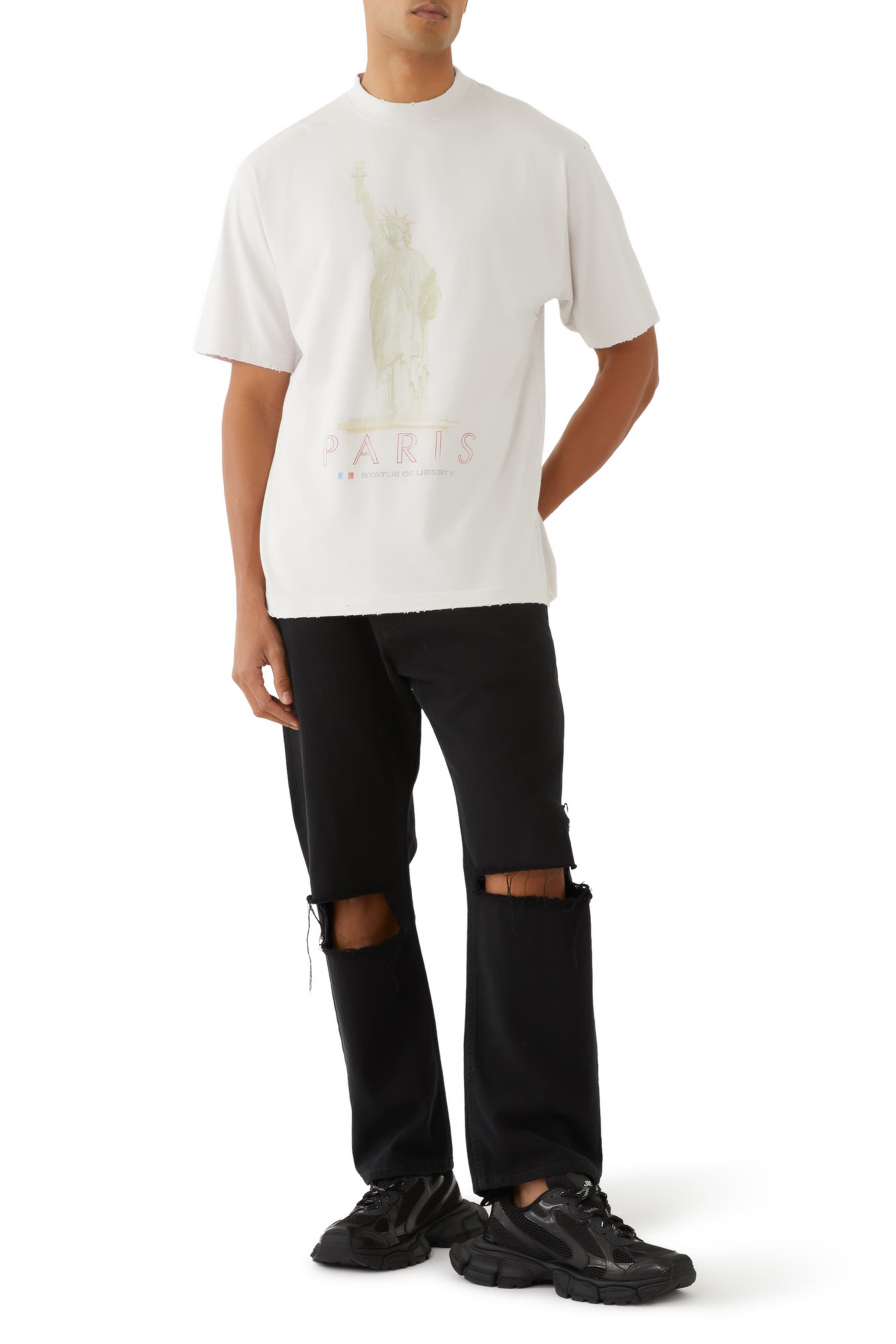 تيشيرت بطبعة باريس وتمثال الحرية قطن