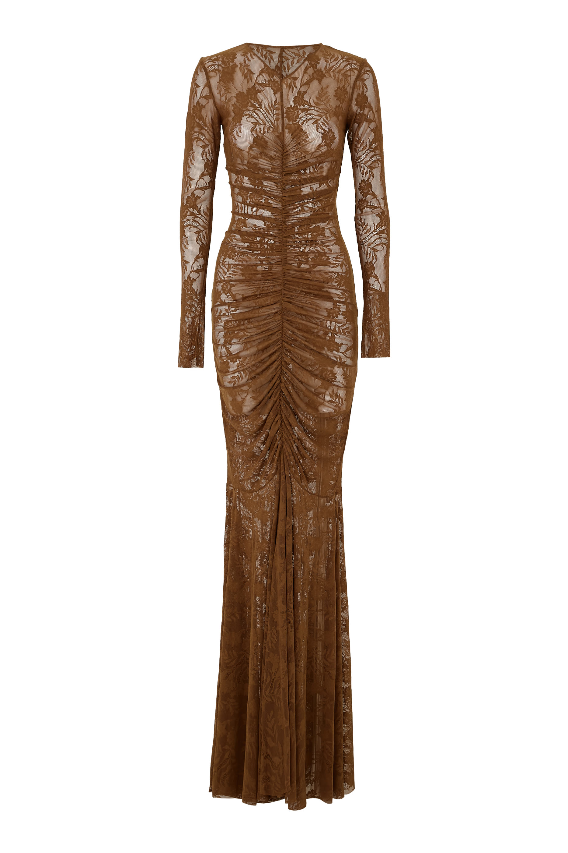  فستان سهرة بياقة على شكل حرف V، تفاصيل مزمومة في الأمام، وقصة ذيل السمكة