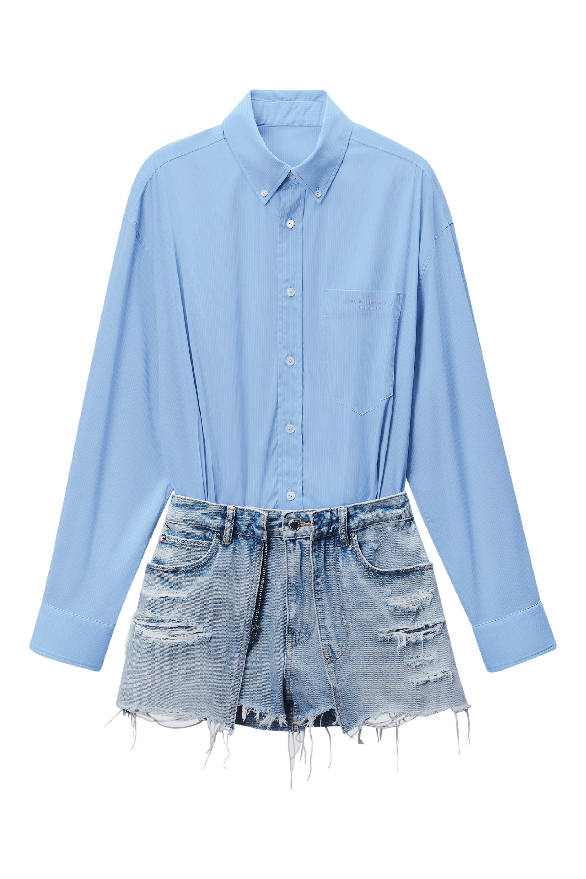 أفرول قصير بتصميم تنورة وقميص بأزرار