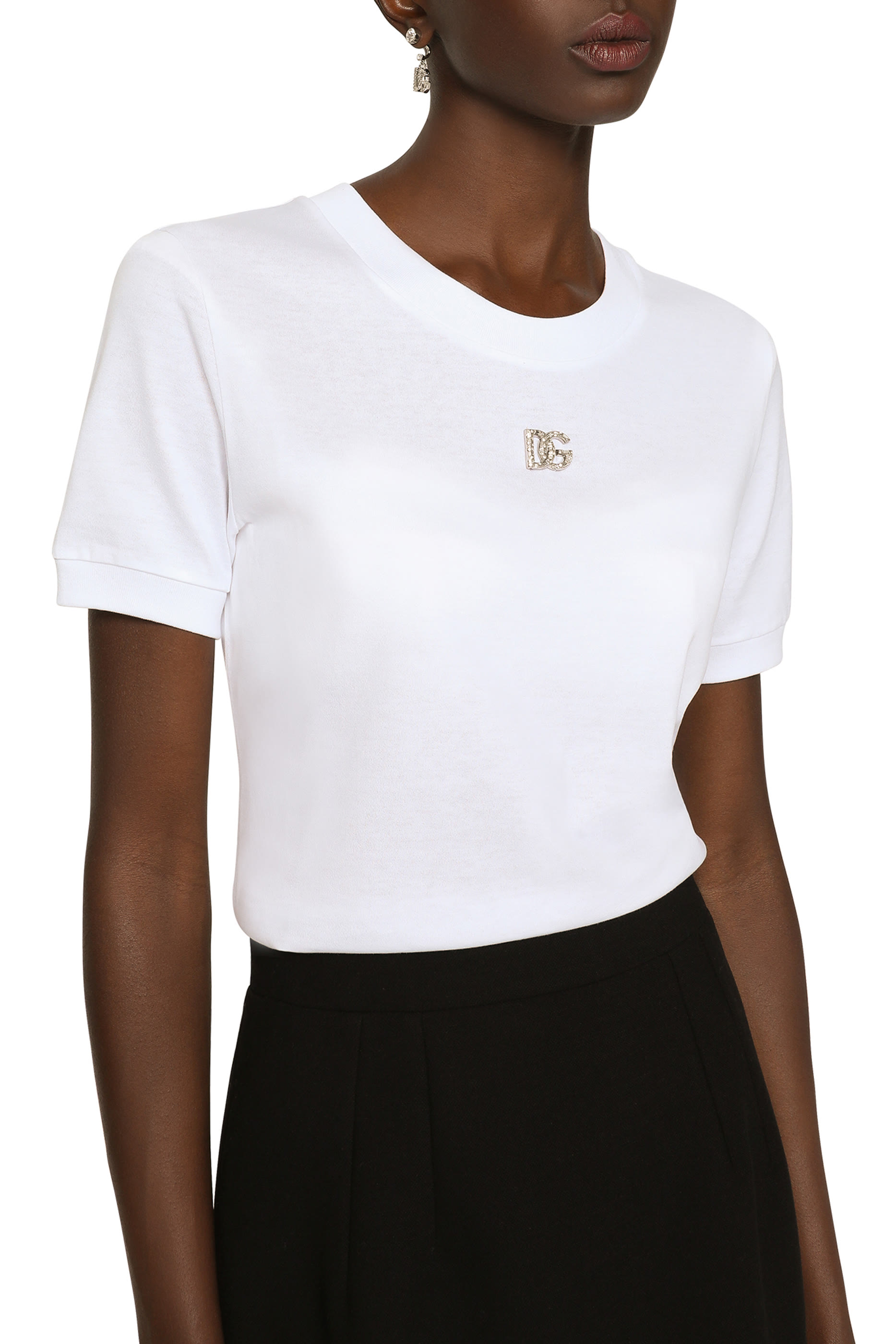 تيشيرت مرصع بكريستال بتصميم شعار الماركة قطن