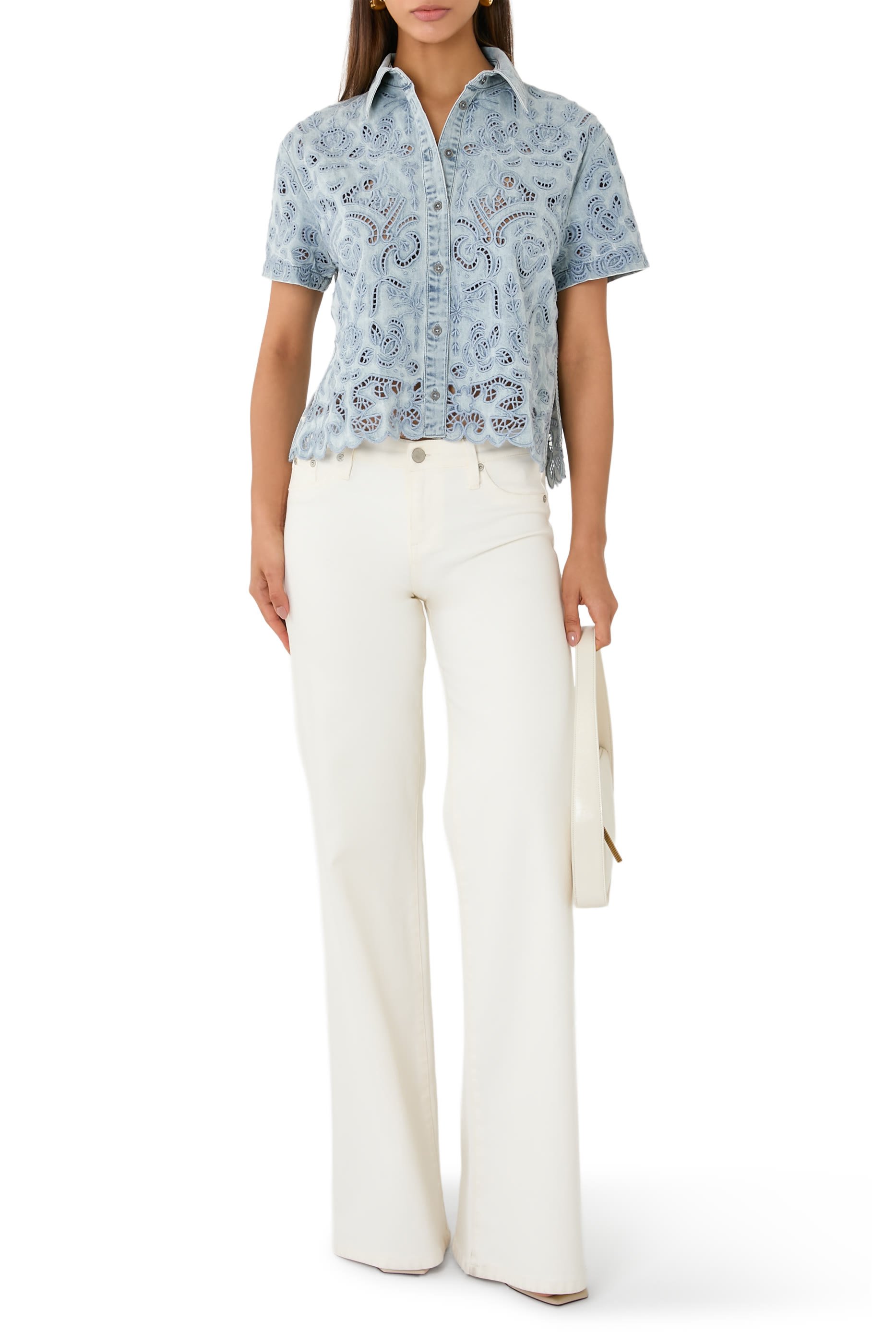 بلوزة لين بأزرار دنيم