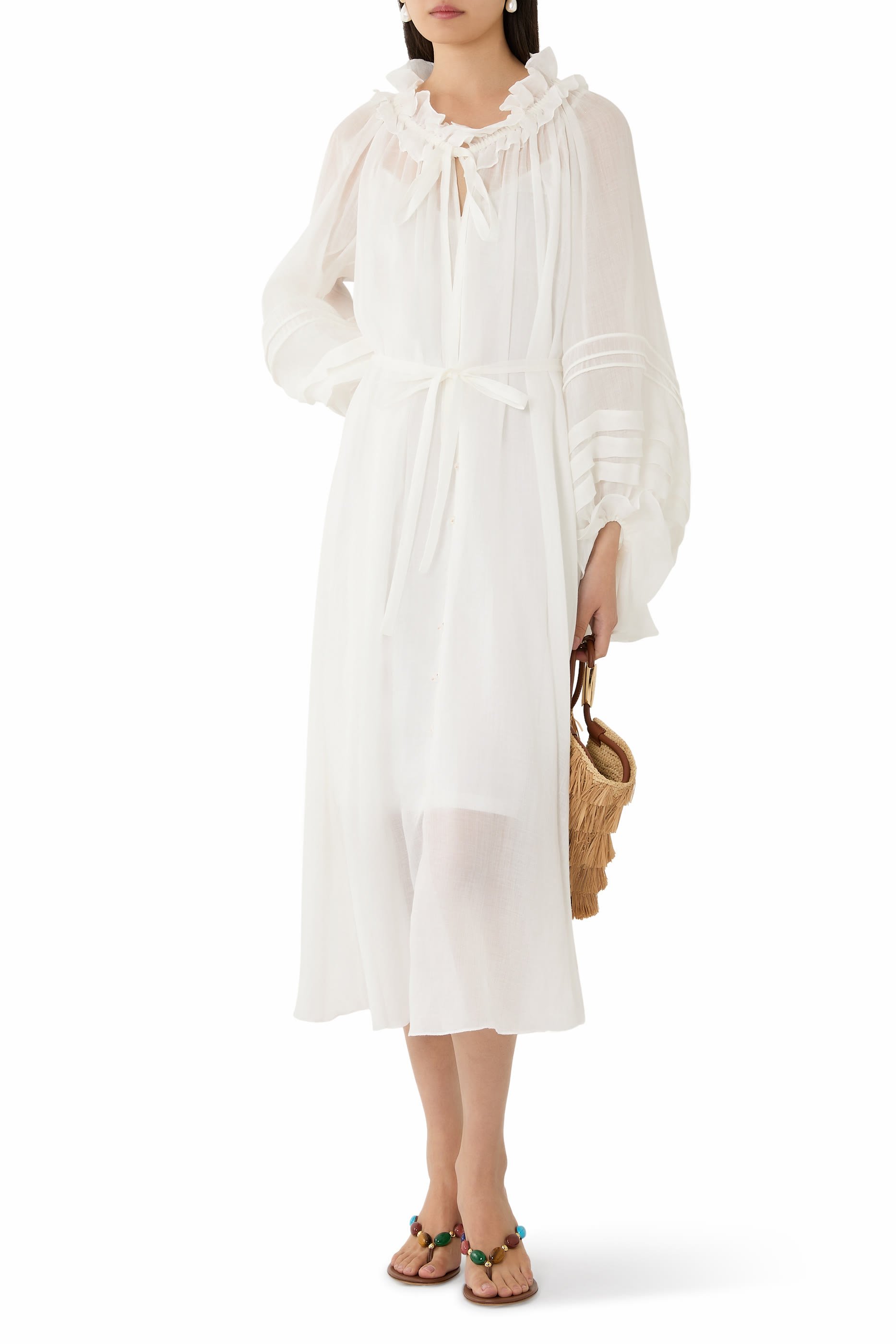 فستان ربيلين بأكمام منفوخة وأربطة