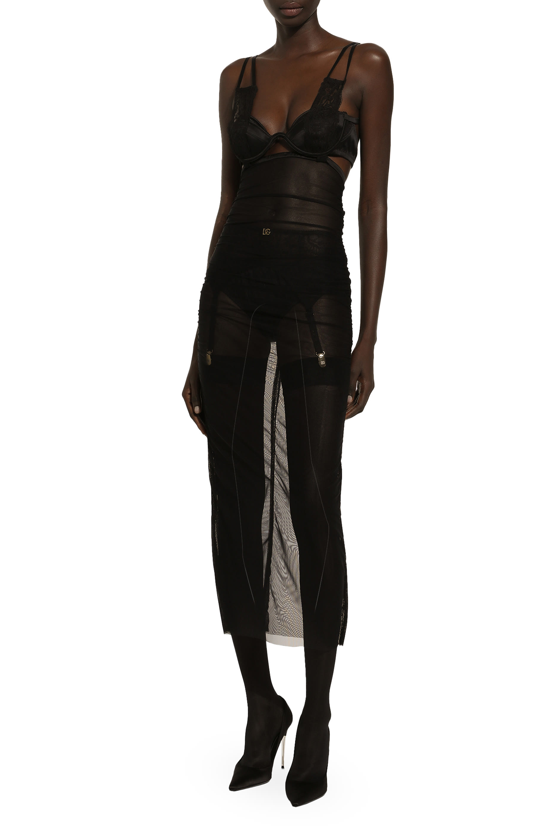 فستان متوسط الطول بمشد تول