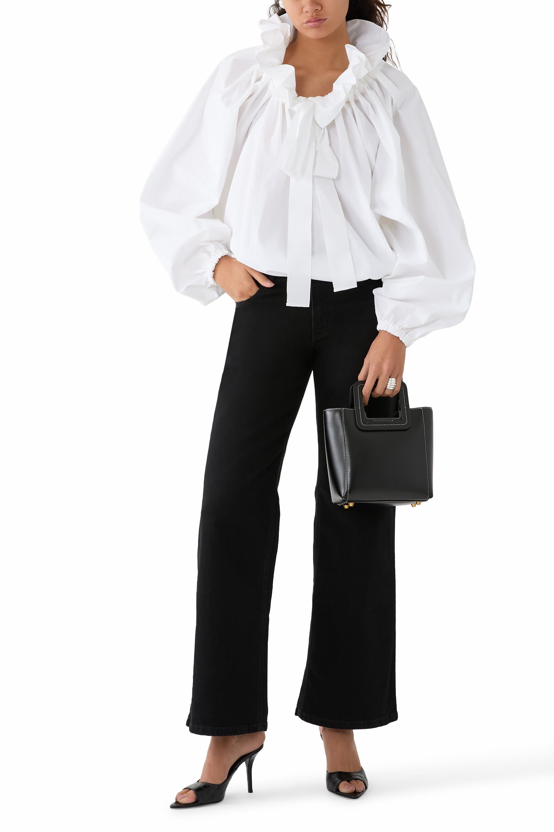 بلوزة بأكمام منفوخة بوبلين