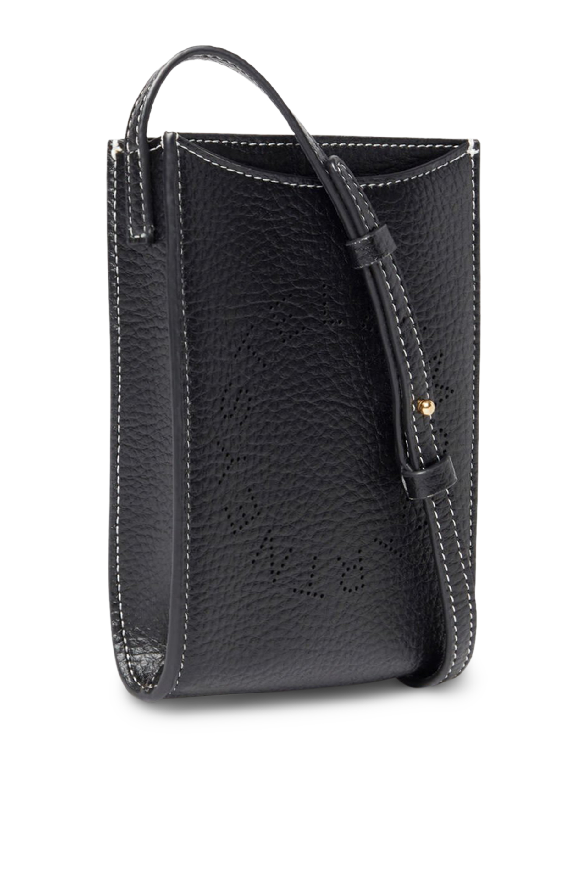 حقيبة كروس بودي صغيرة للهاتف بشعار الماركة جلد نباتي بارز الملمس