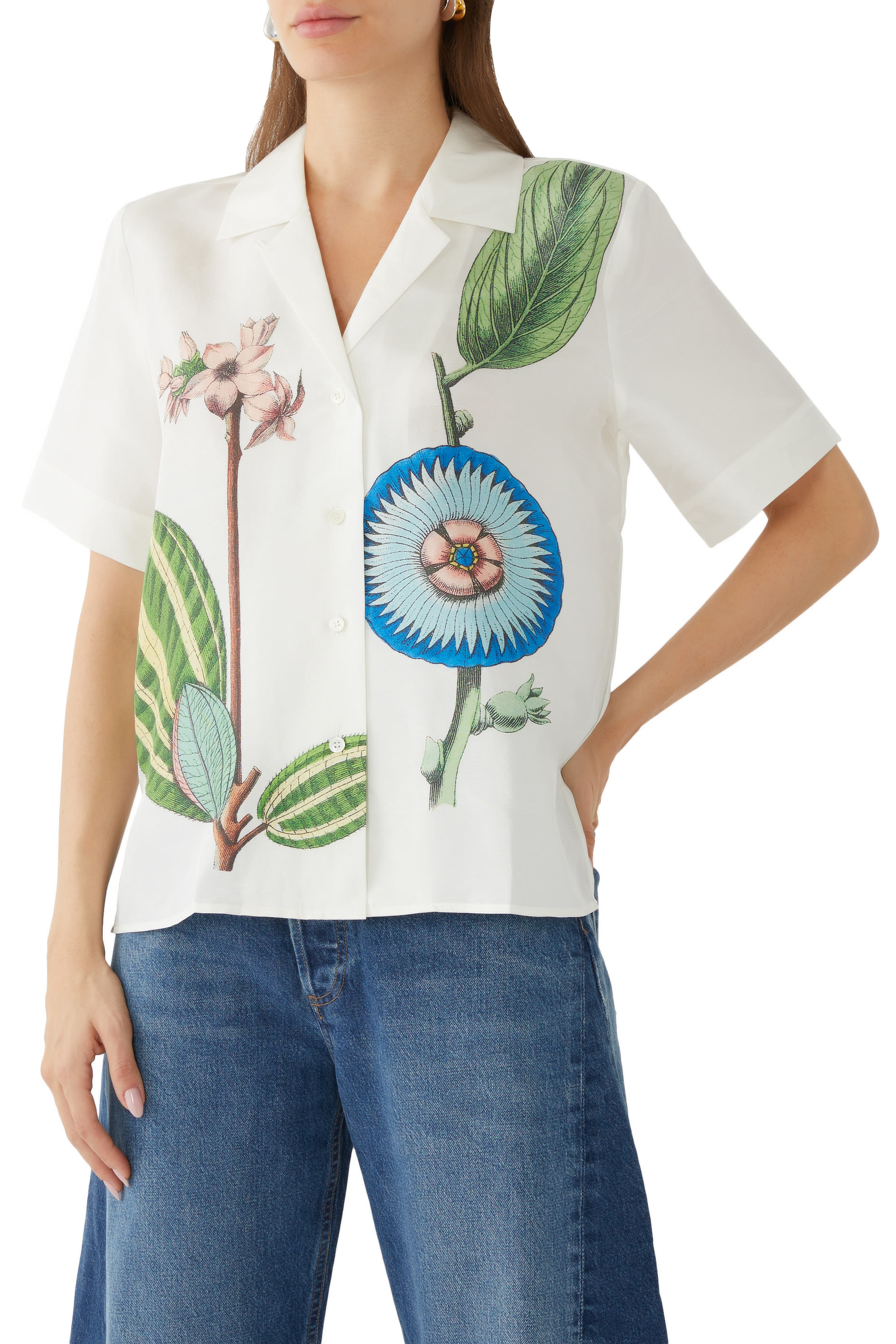 قميص جراند بياقة مطوية ونقشة زهور