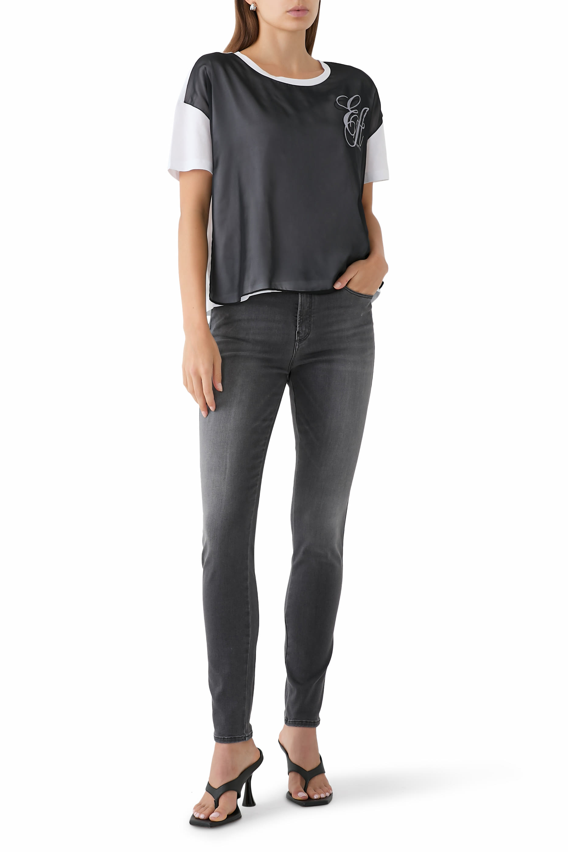 تيشيرت بحشوة شيفون مزين بشعار الماركة قطن جيرسيه