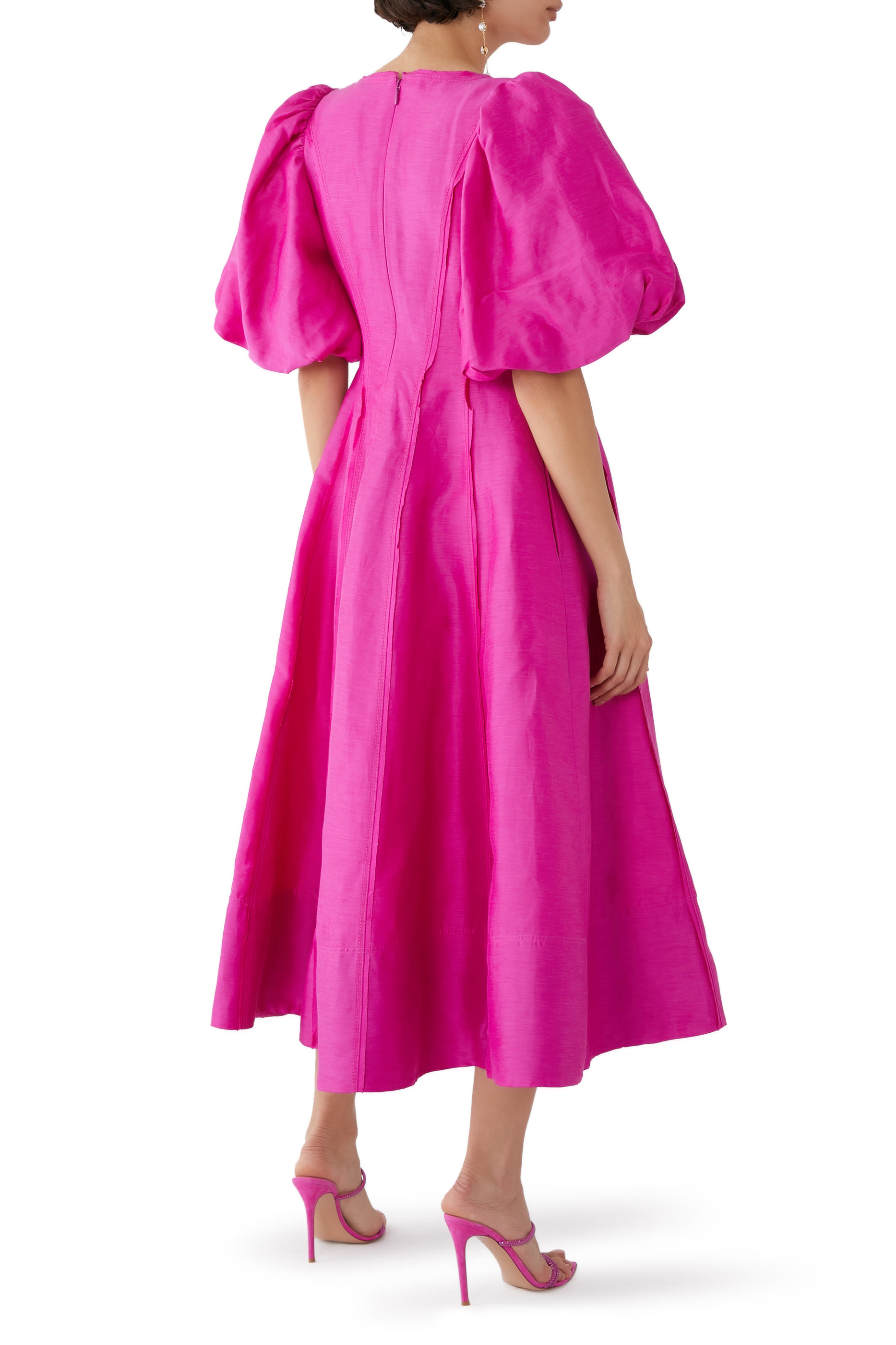 فستان داسك متوسط الطول بأكمام منفوخة