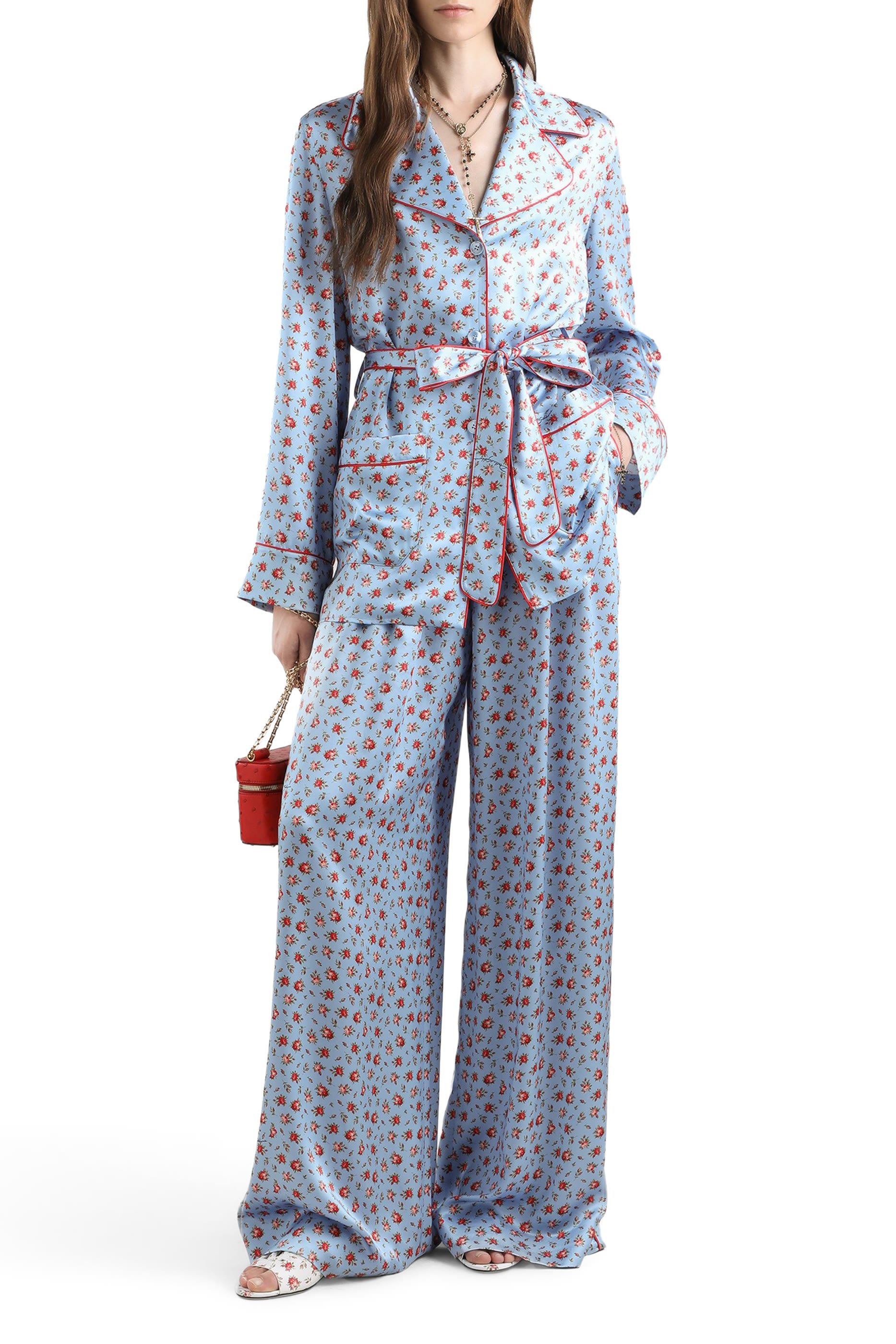 قميص فانيتي بطبعة ورود صغيرة حرير