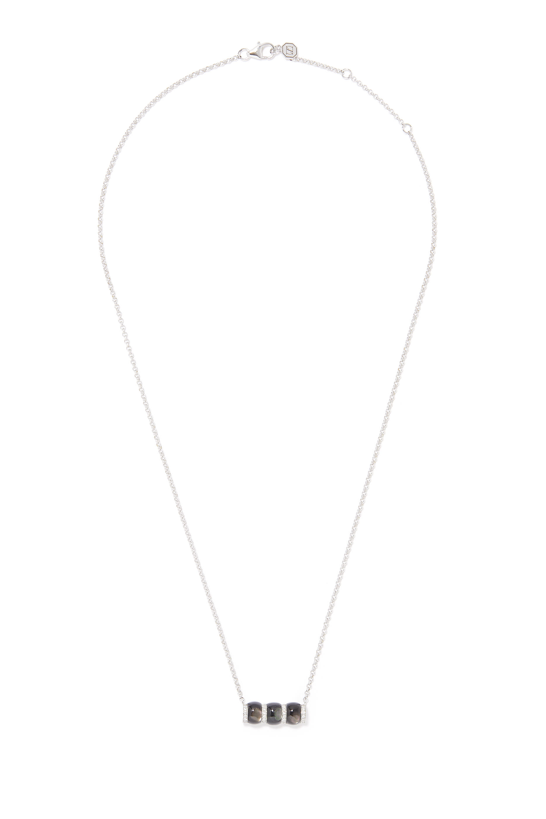 قلادة سيريث مرصعة بماس وعرق لؤلؤ أسود ذهب أبيض عيار 18