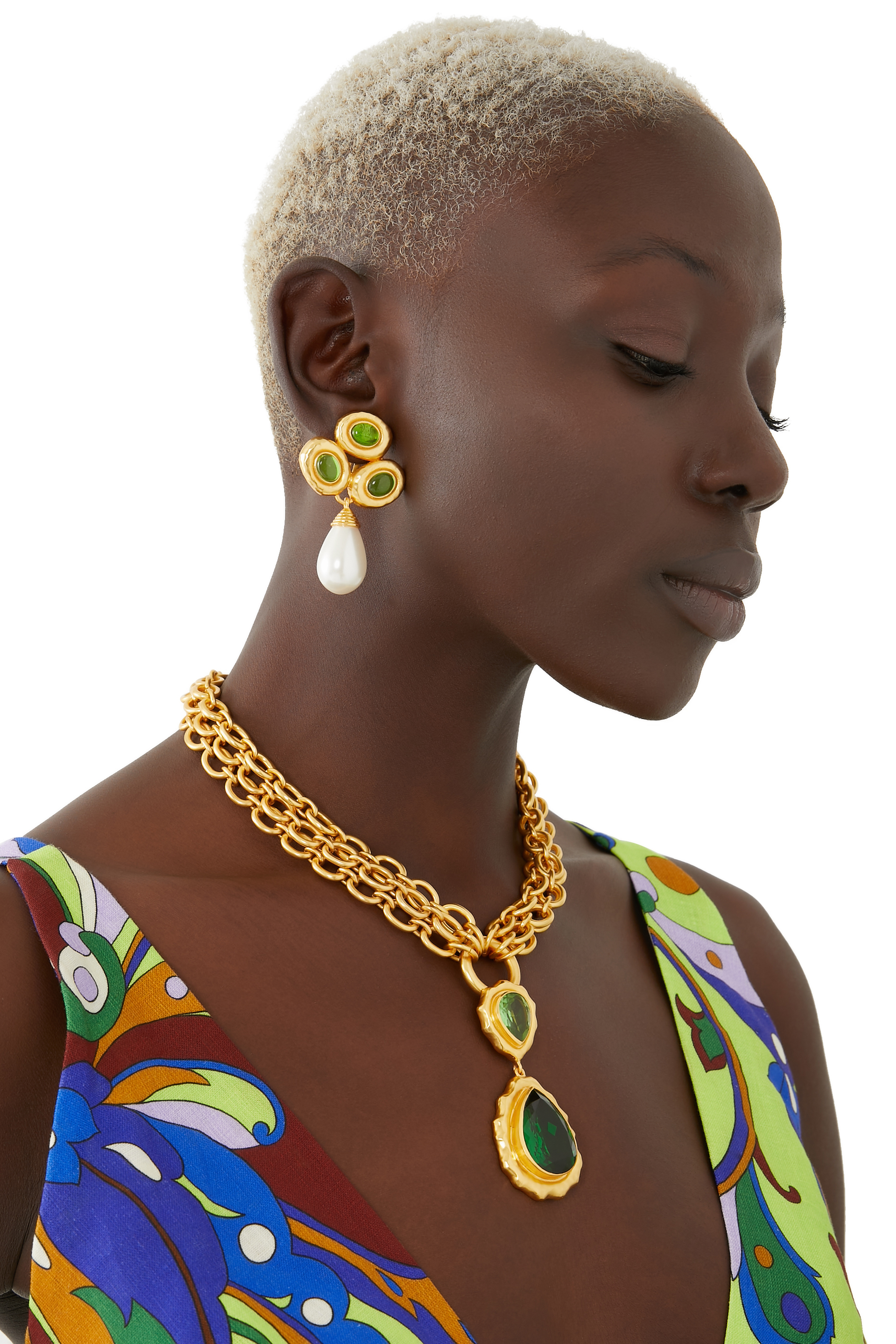 قلادة بولينا مرصعة بكوارتز الزبرجد الأخضر نحاس مطلي بذهب أصفر عيار 24