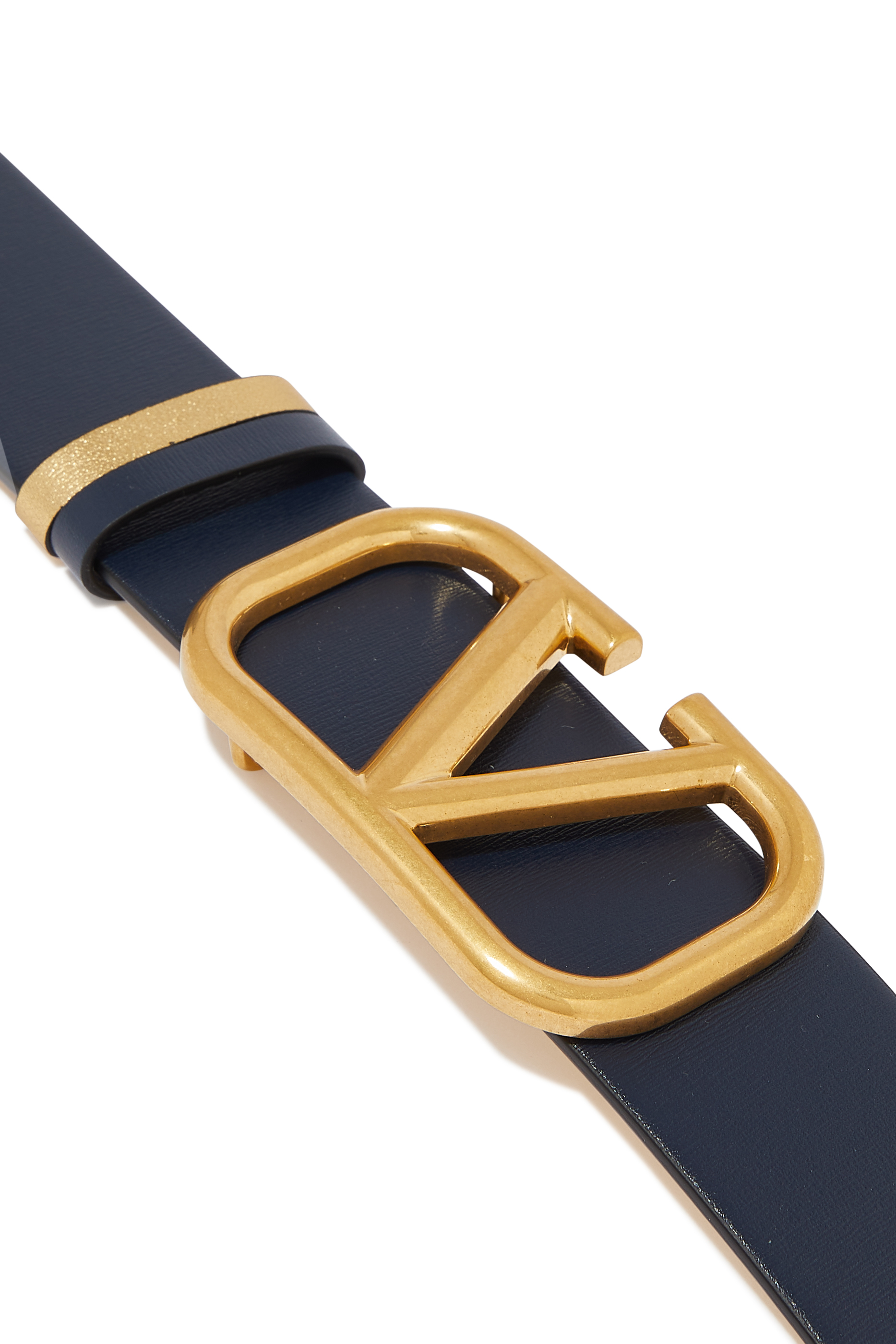 حزام فالنتينو غارافاني بوجهين وشعار V جلد لامع