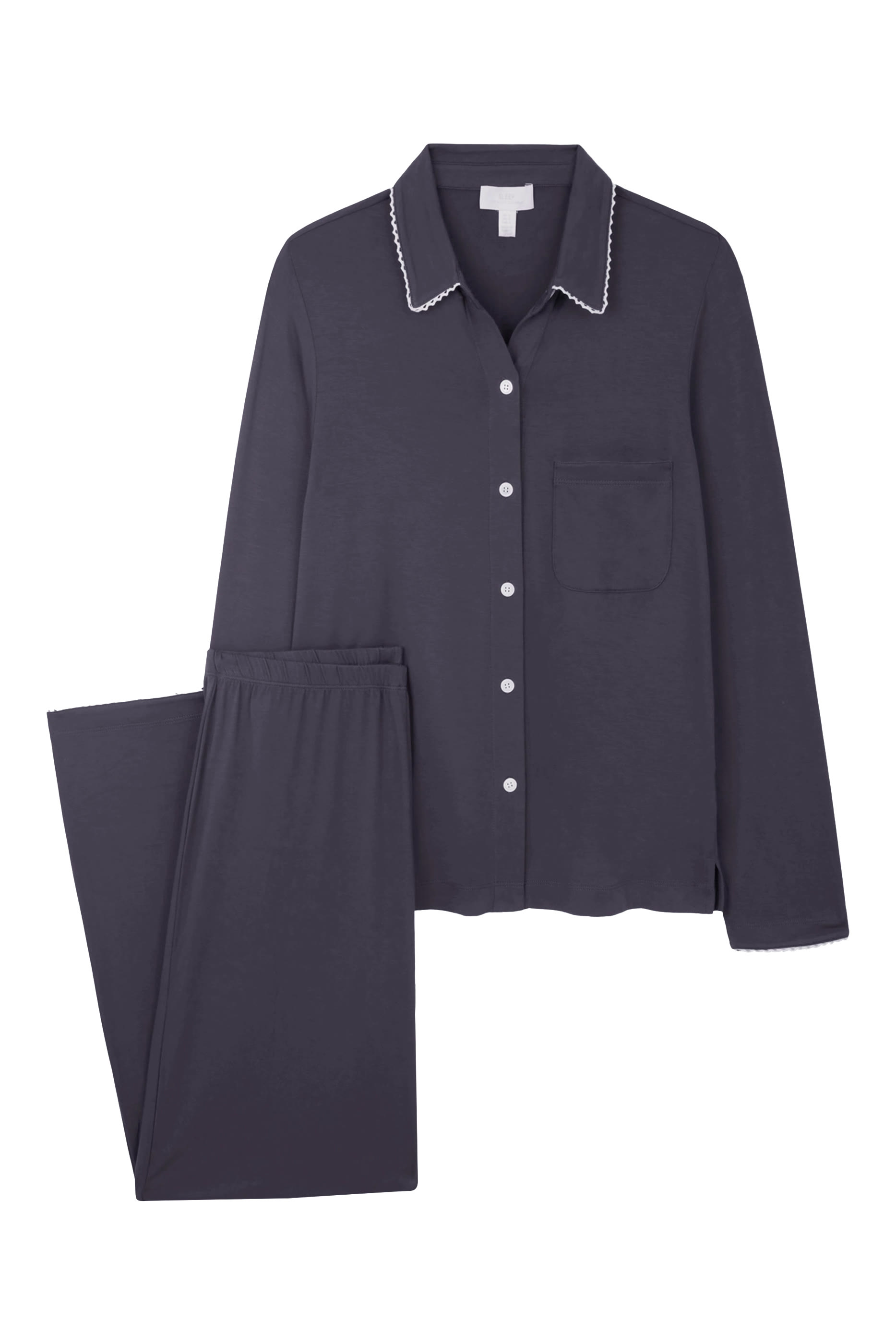 طقم بيجامة كلاسيكي بحواف محاكة جيرسيه