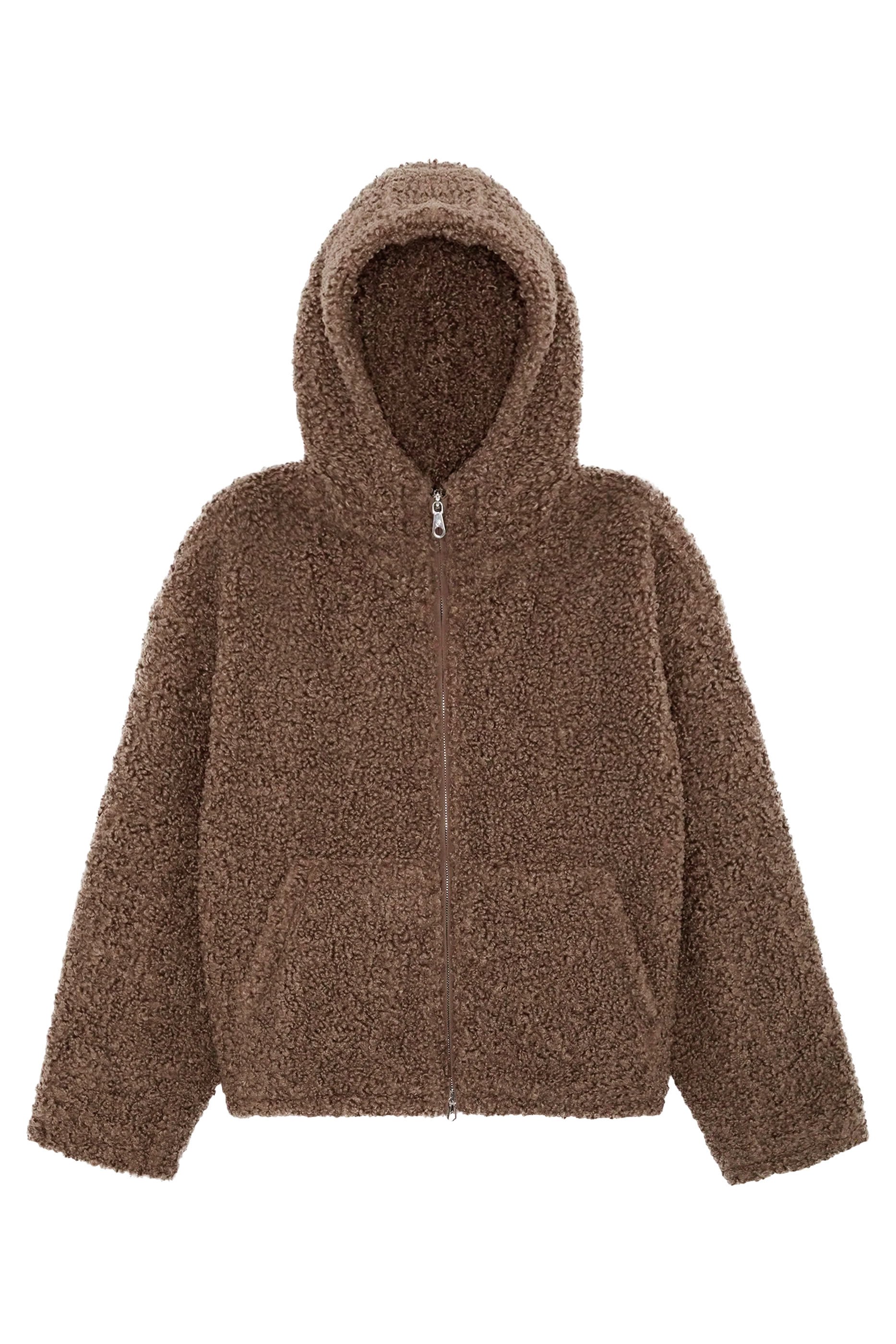 سويت شيرت بسحاب كامل وغطاء رأس صوف