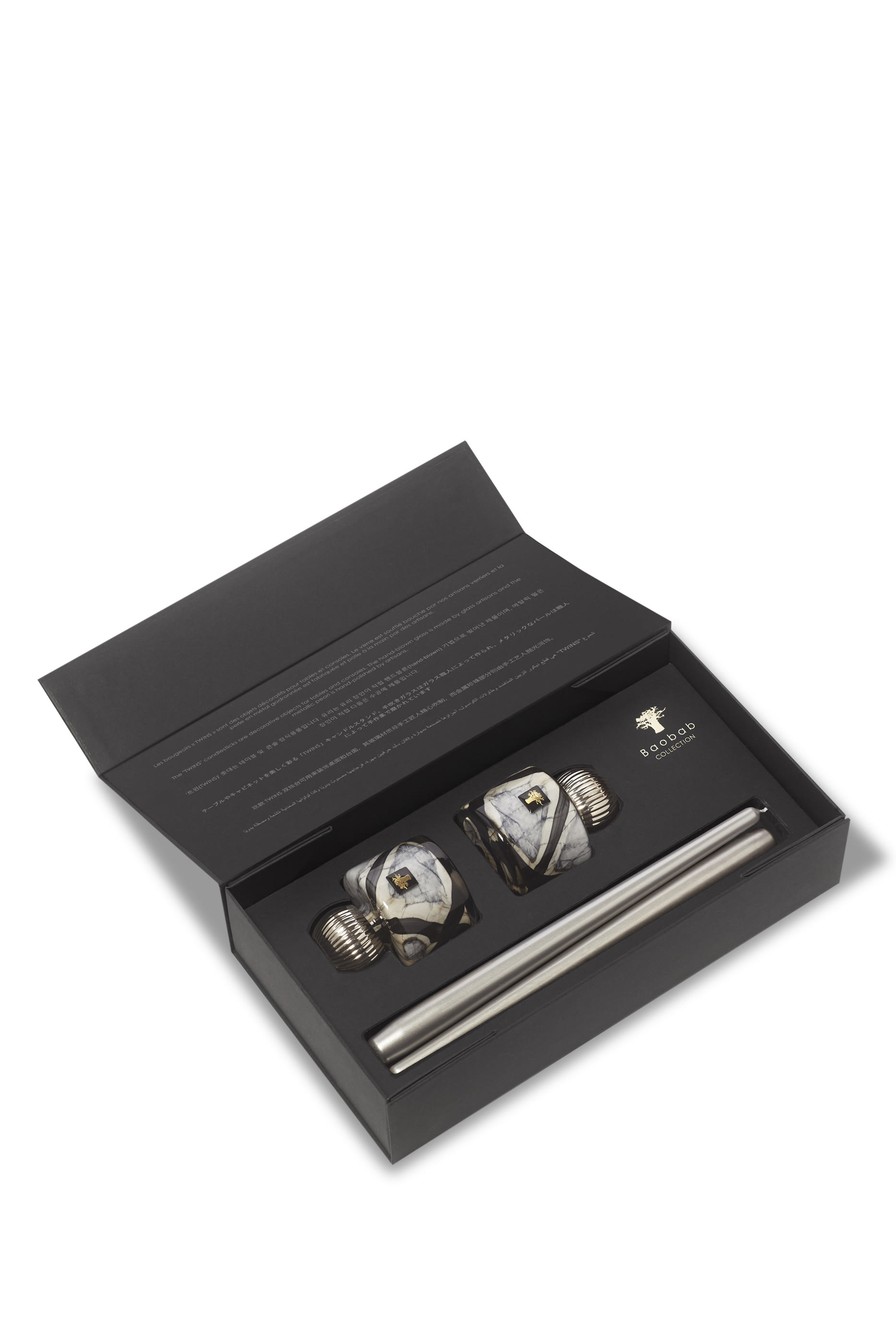 طقم شموع وحامل شموع ستونز ماربل، قطعتان