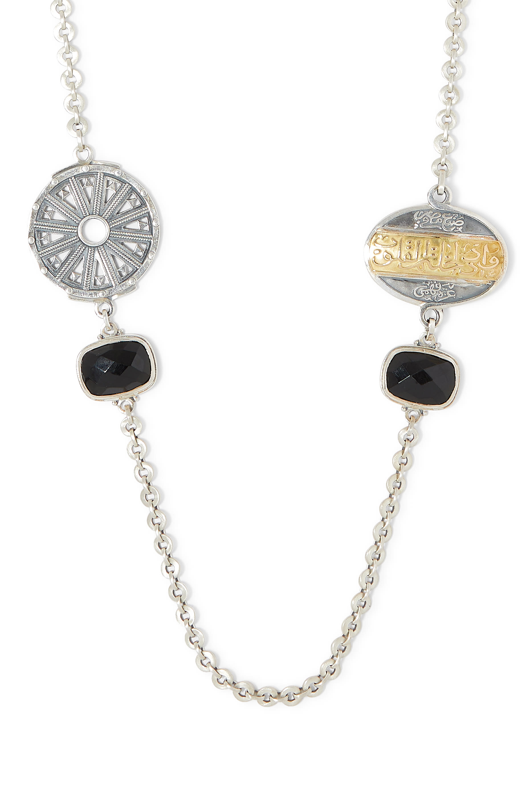 قلادة نور بي كايند مرصعة بالعقيق الأسود والغارنيت، فضة استرلينية وذهب أصفر عيار 18
