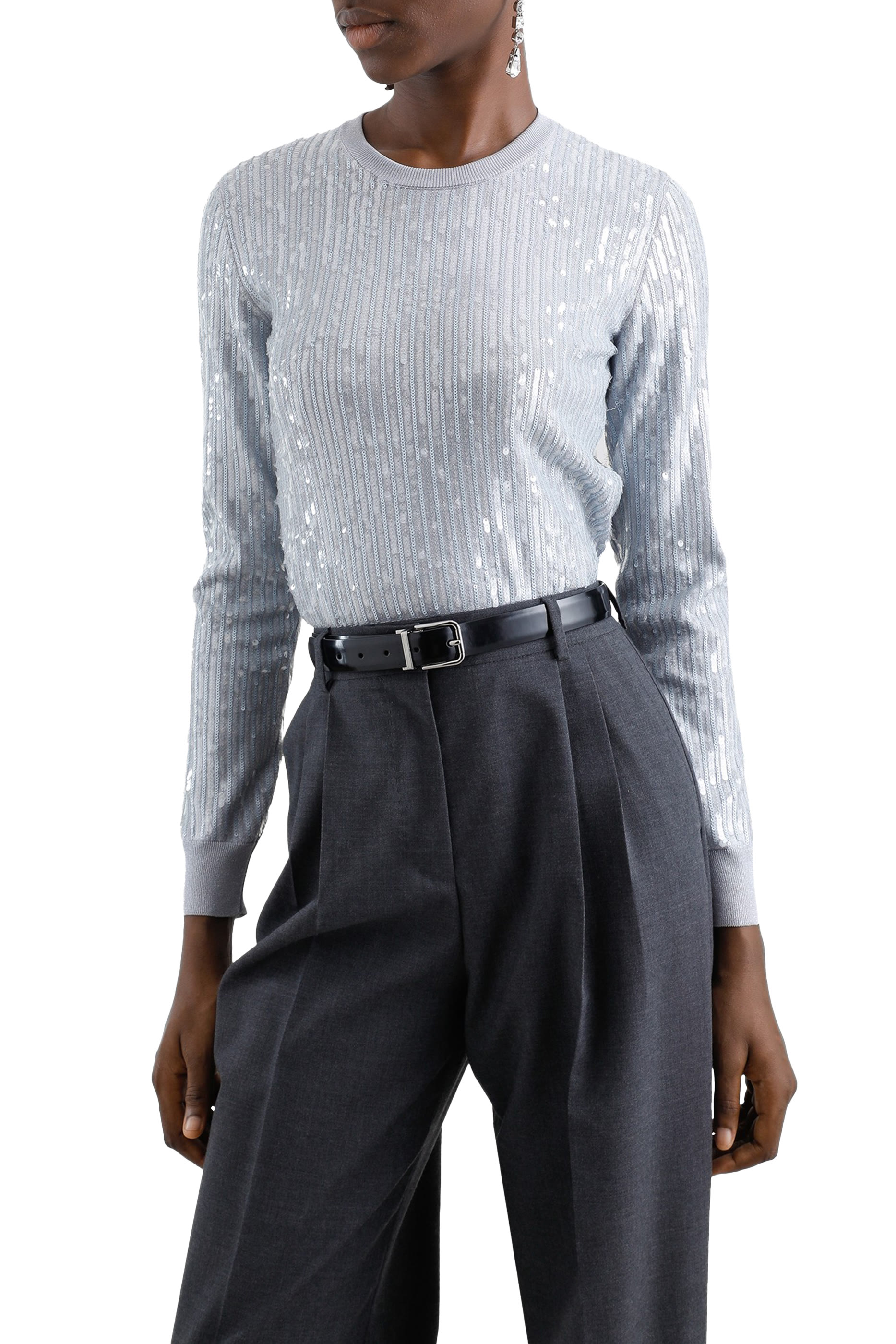 كنزة بياقة ضيقة مزين بترتر