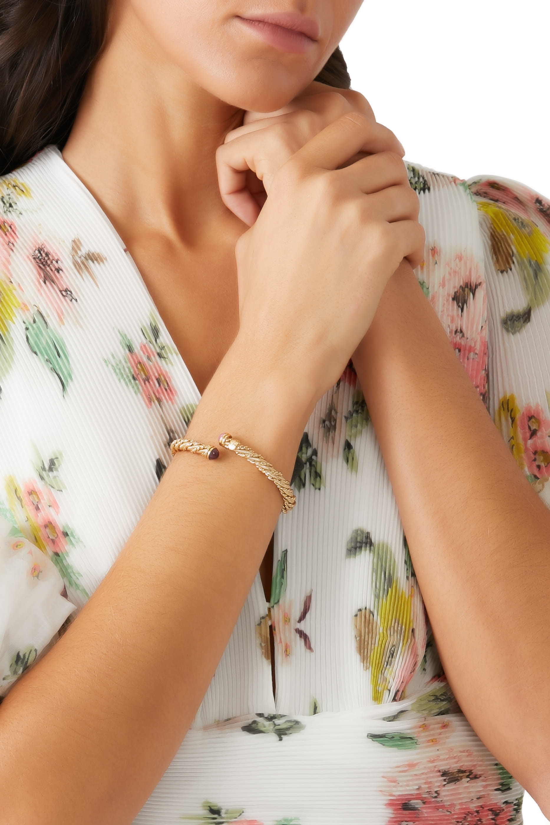 سوار بوني مرصع بخرز كابوشون نحاس مطلي بالذهب