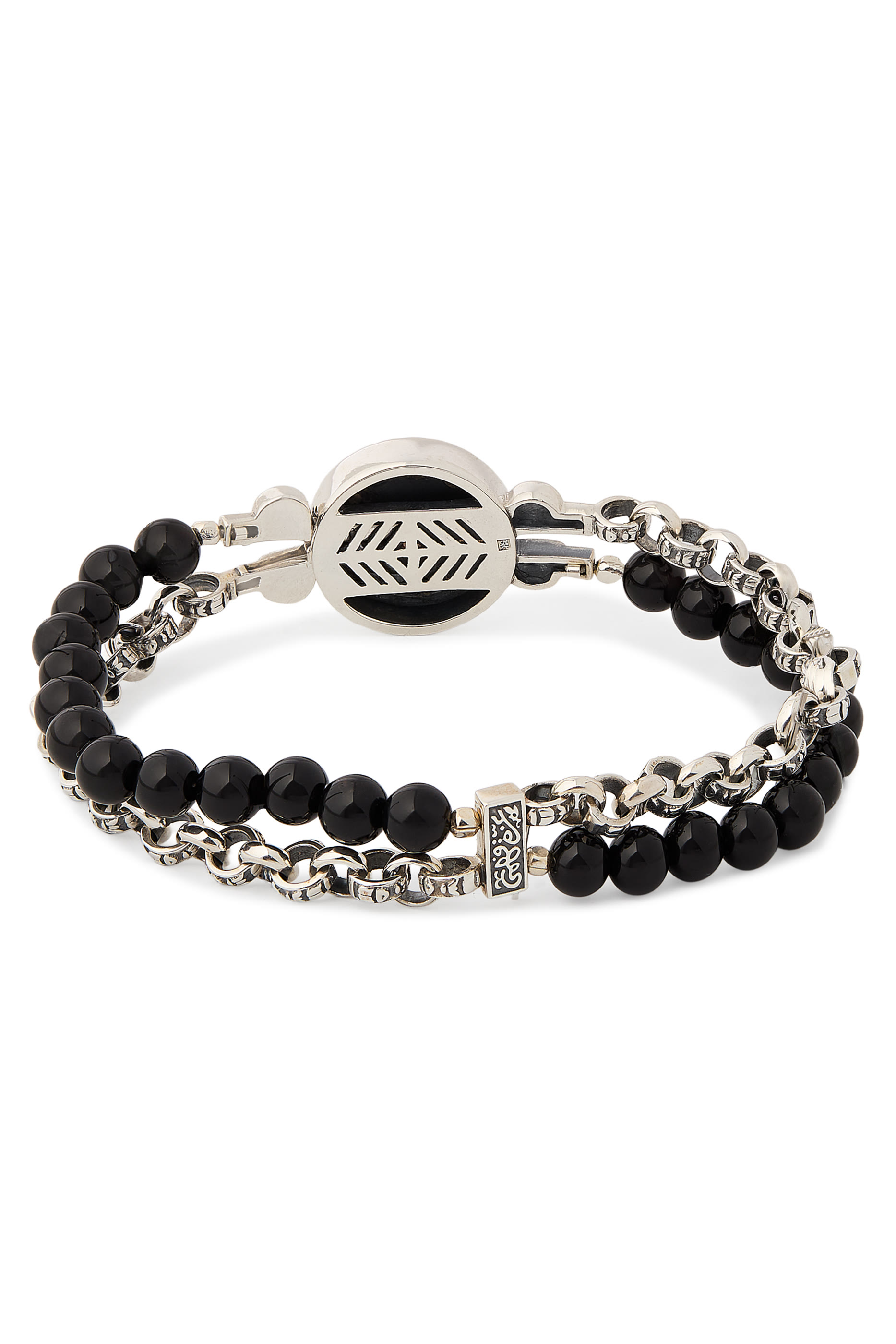 Warrior Twisted Band Bracelet, 18k Yellow Gold, Sterling Silver & Onyx, Leather