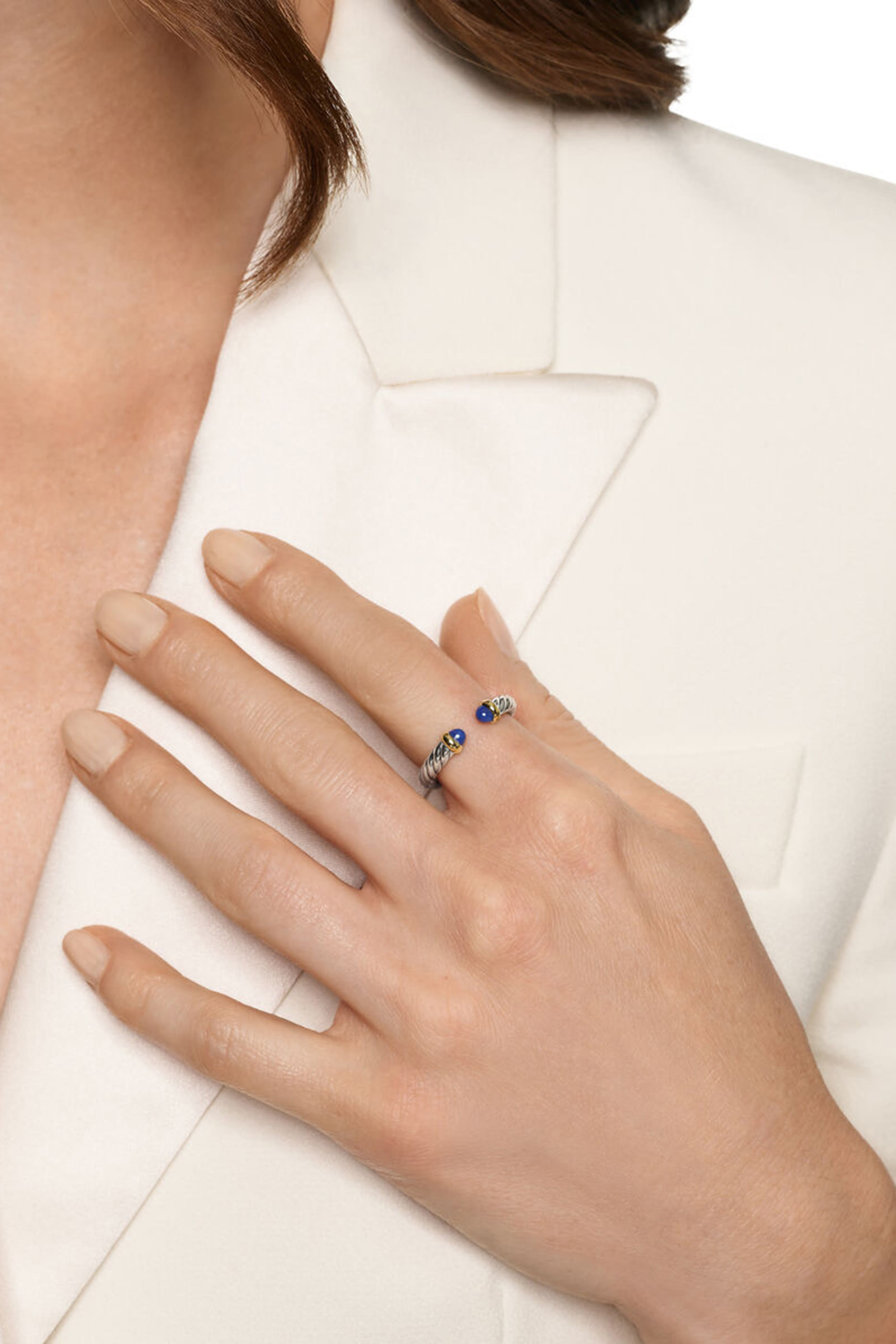 خاتم بيتيت كابل بتصميم مفتوح مزين باللازورد، فضة إسترلينية وذهب أصفر عيار 14