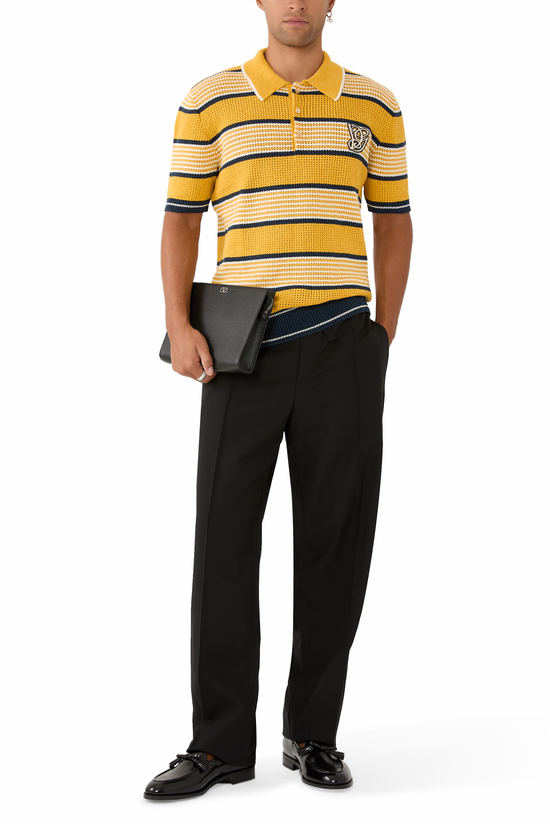 قميص بولو منسوج برقعة شعار الماركة