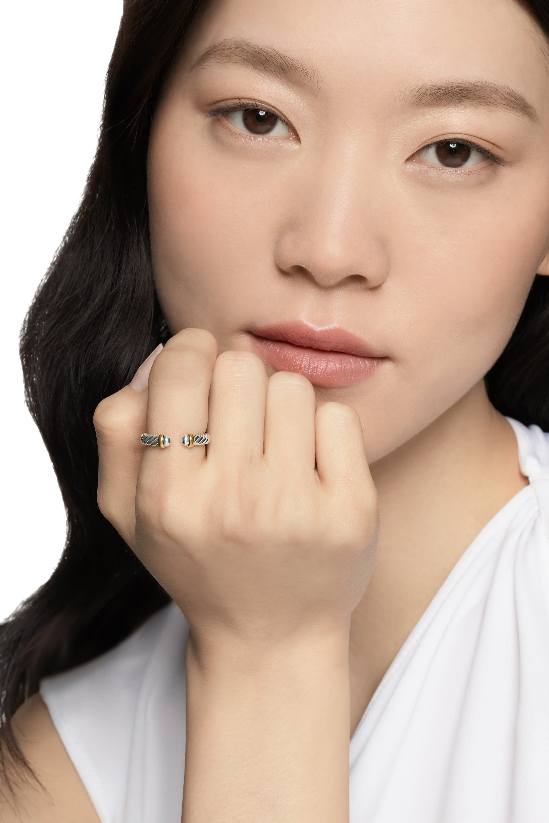 خاتم بيتيت كابل بتصميم مفتوح، ذهب أصفر عيار 14 وفضة إسترلينية