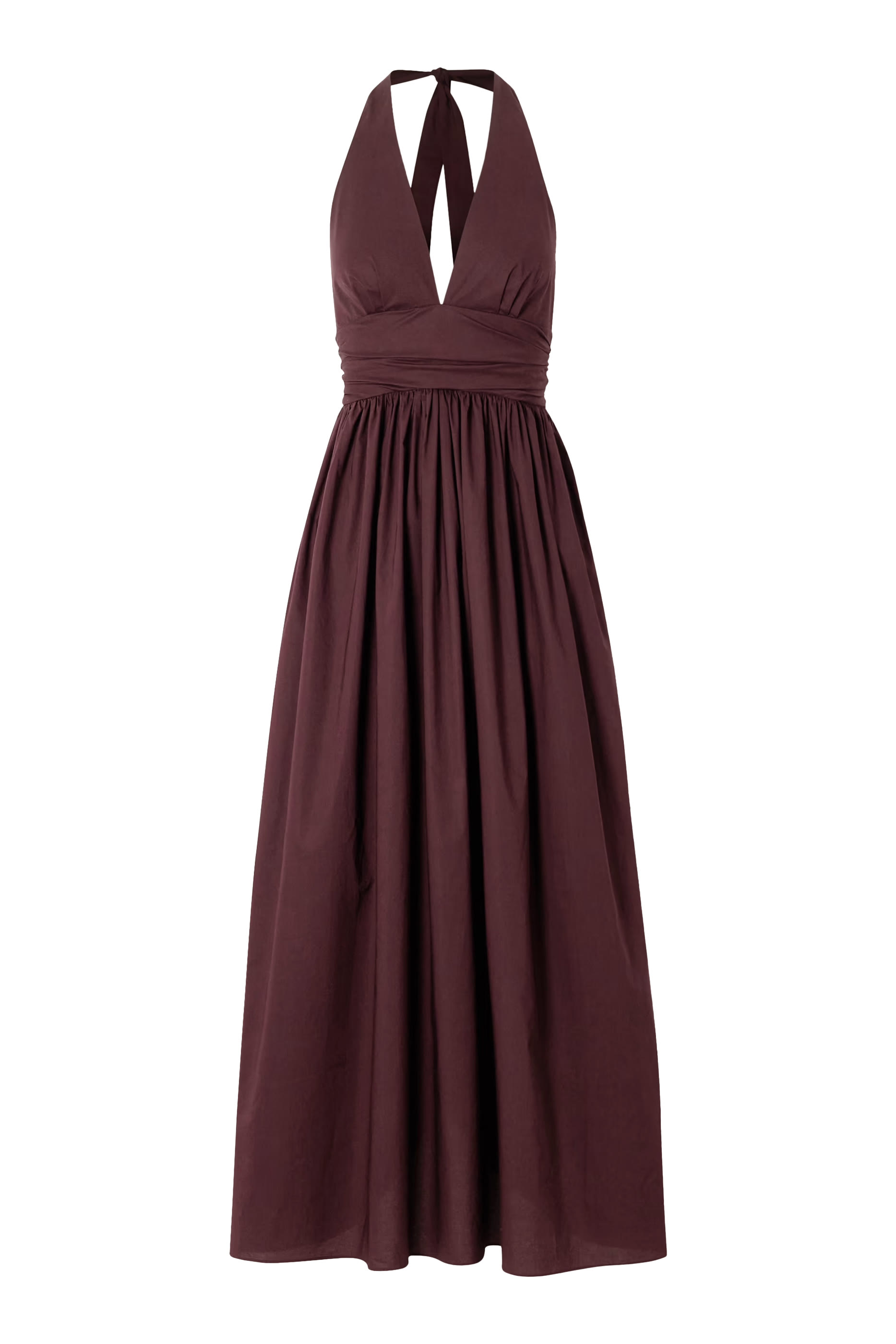 فستان بياقة عميقة ورباط حول الرقبة