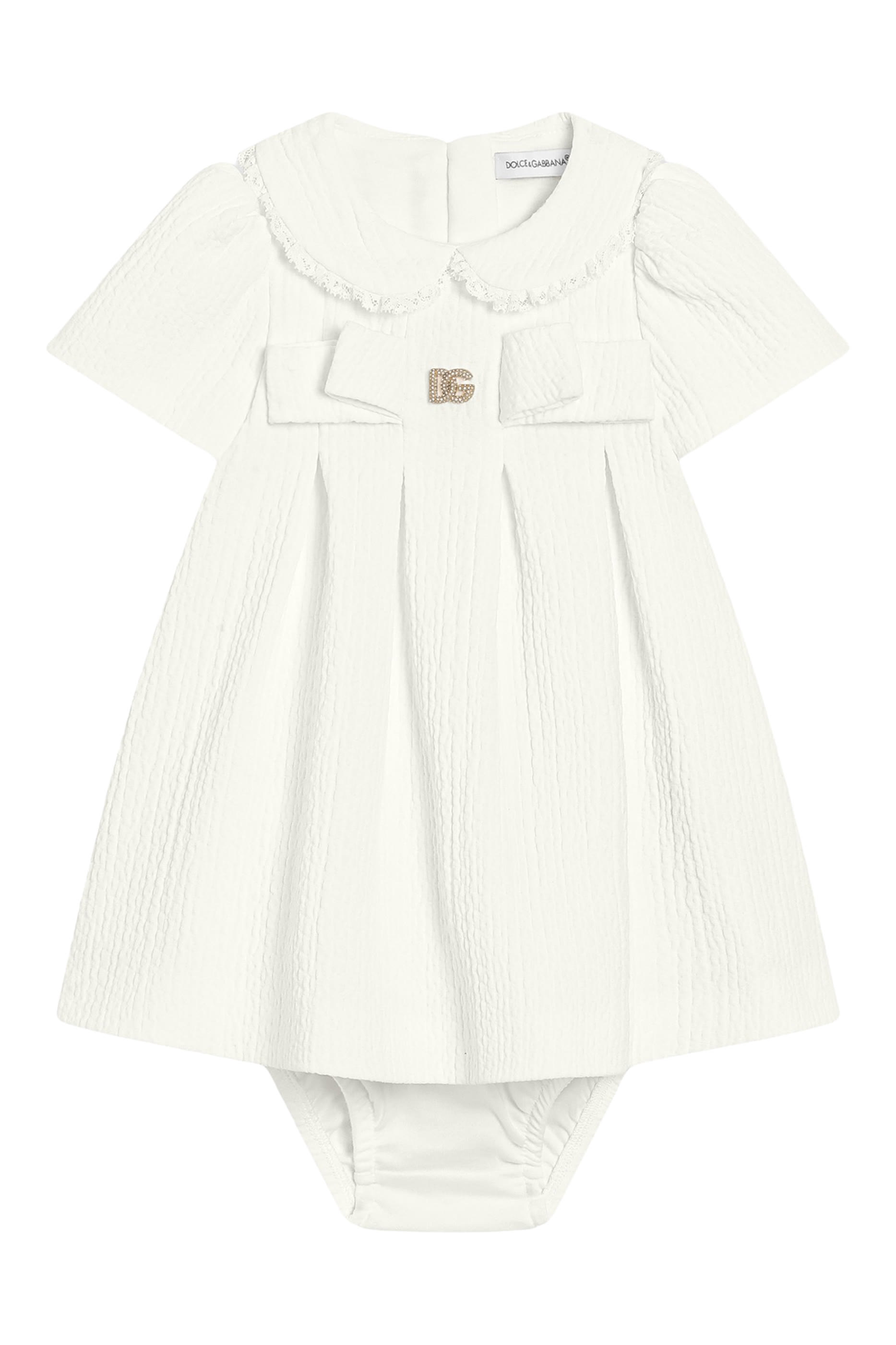 فستان بأكمام قصيرة وشعار الماركة للأطفال