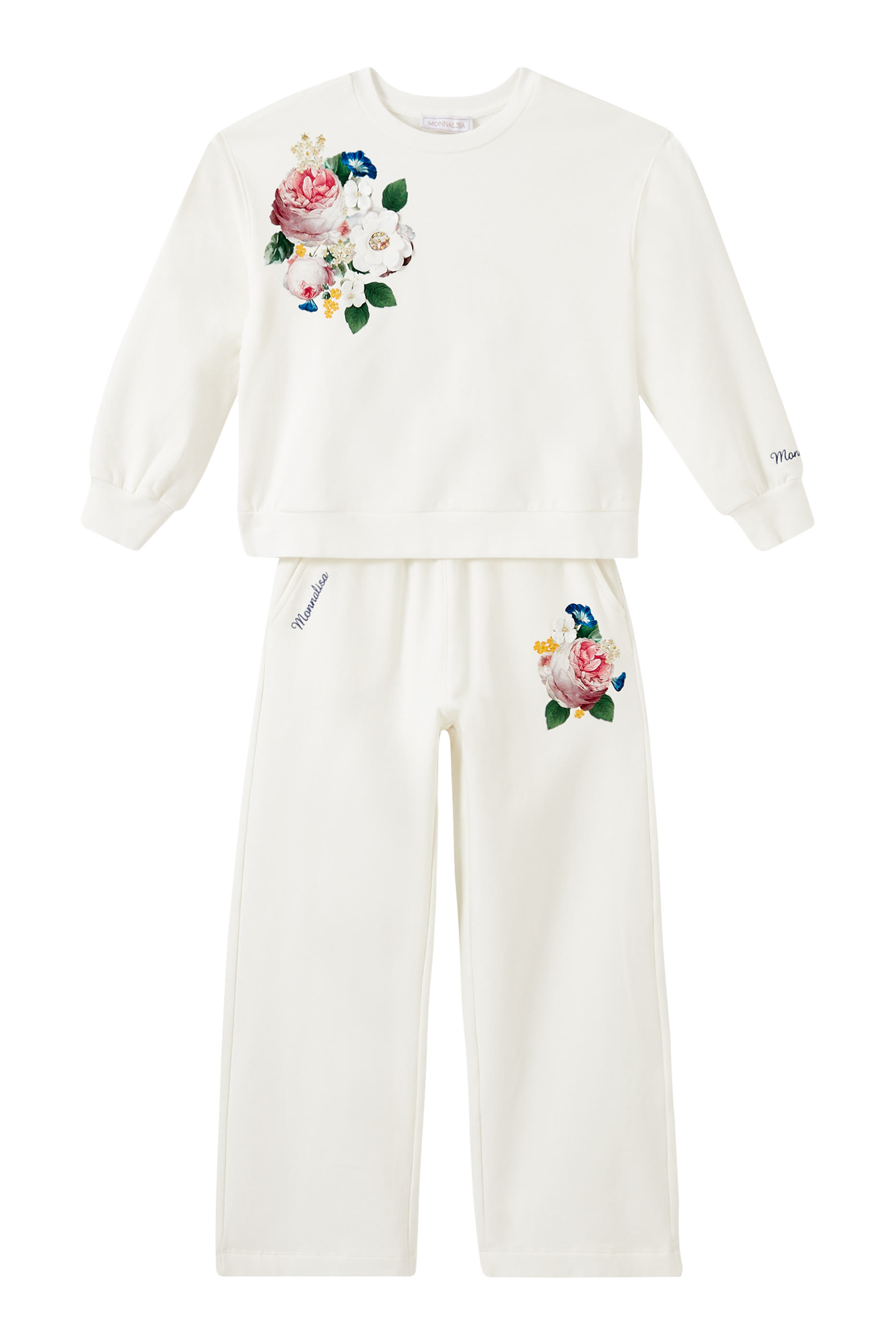 طقم سويت شيرت وبنطال رياضي بنقشة زهور للأطفال