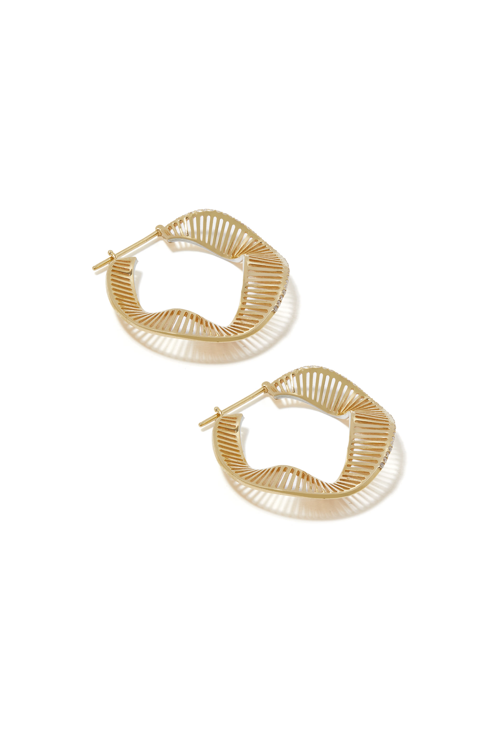 Waves Size 3 Hoops, 18K Gold, White Enamel & Diamonds