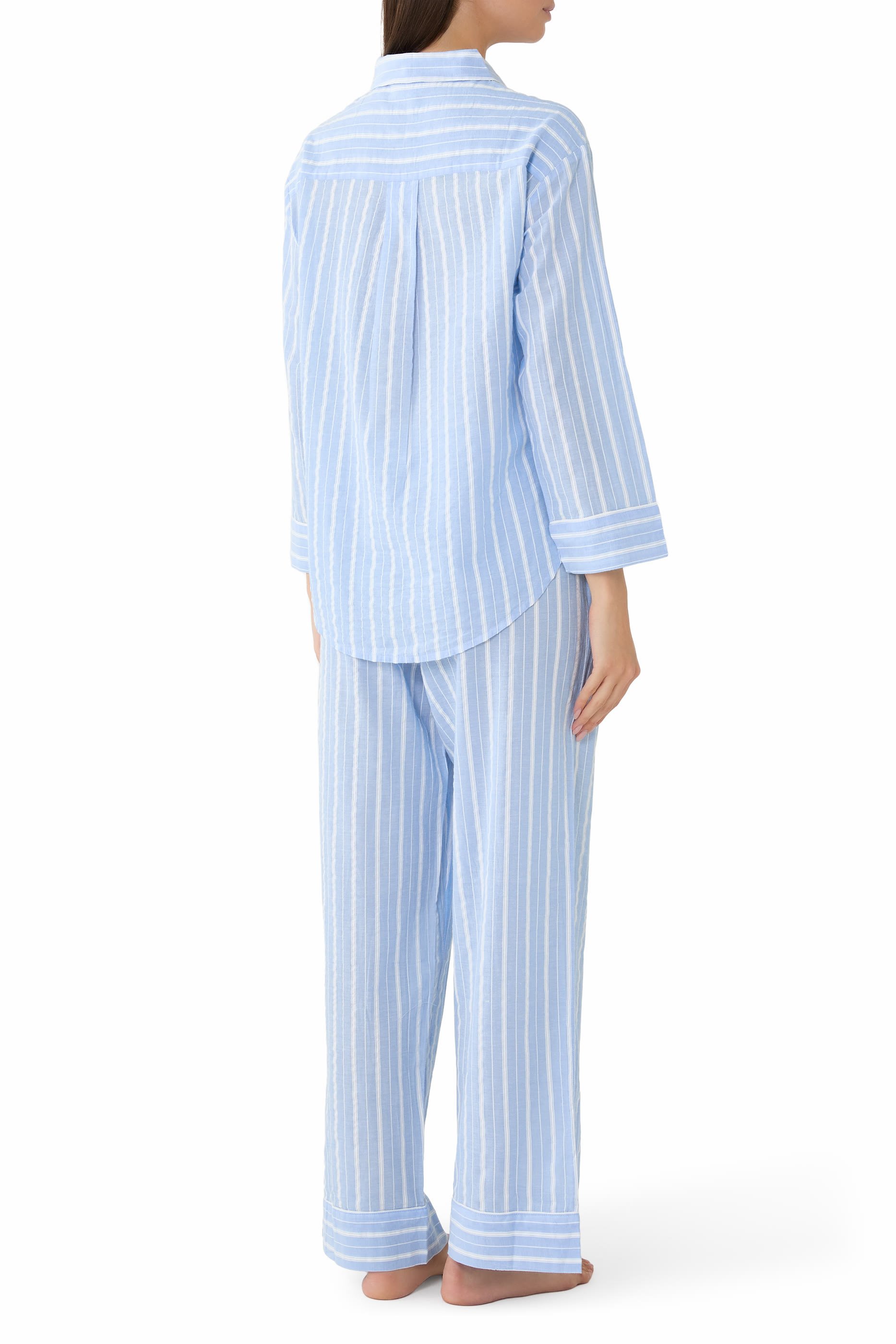 Organic Cotton Seersucker Relaxed Stripe Pajama Set 