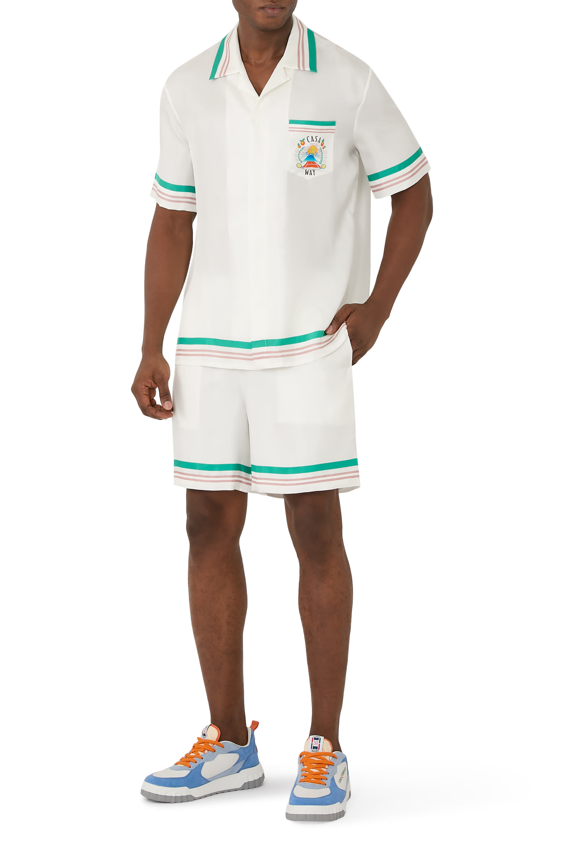 قميص بأكمام قصيرة بشعار كازا واي حرير