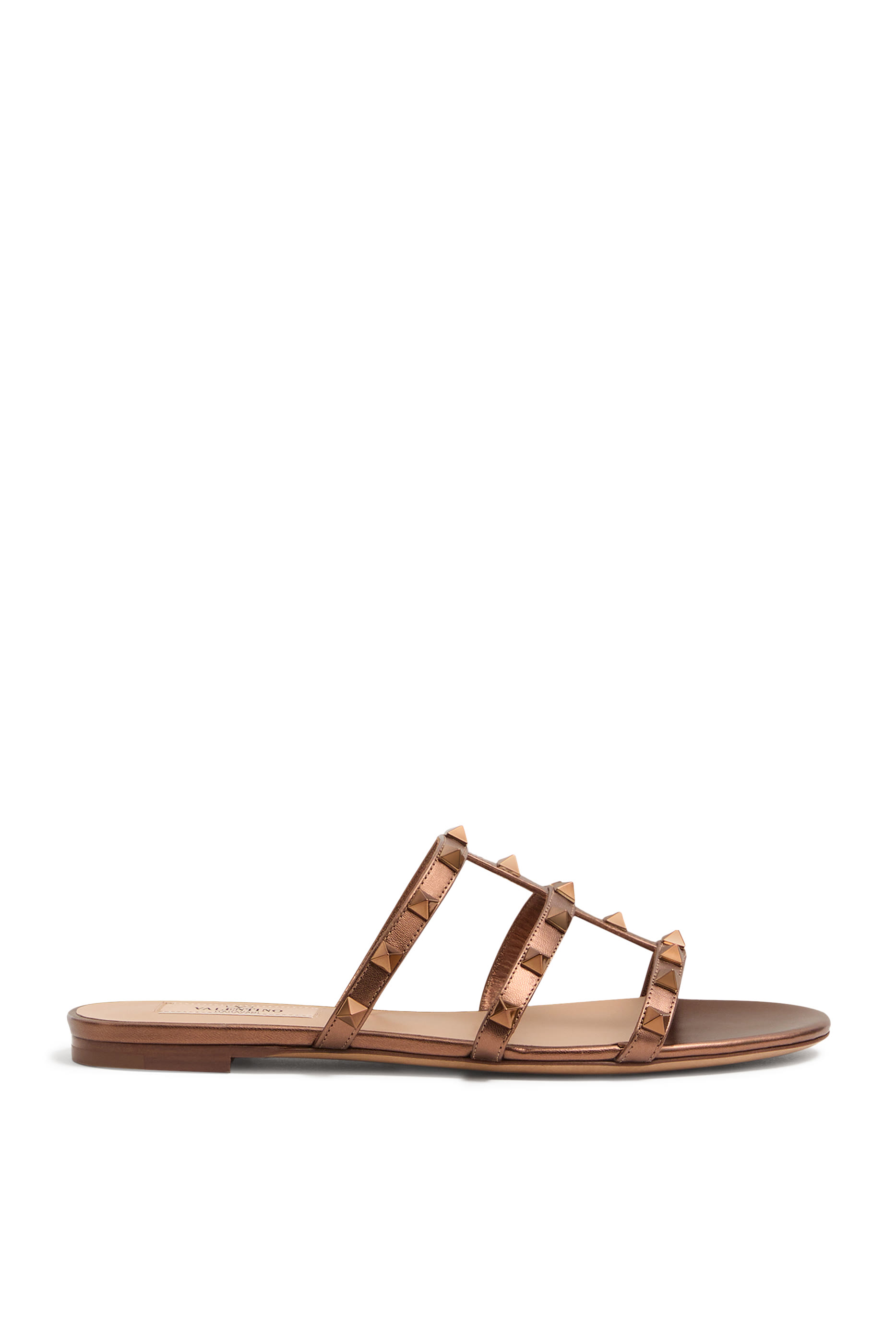 Rockstud Flat Metallic Nappa Slide Sandals