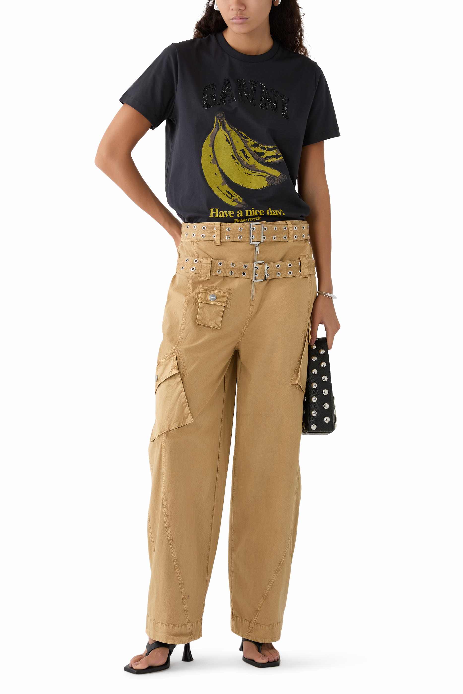 بنطال بلون باهت مطاطي بجيب